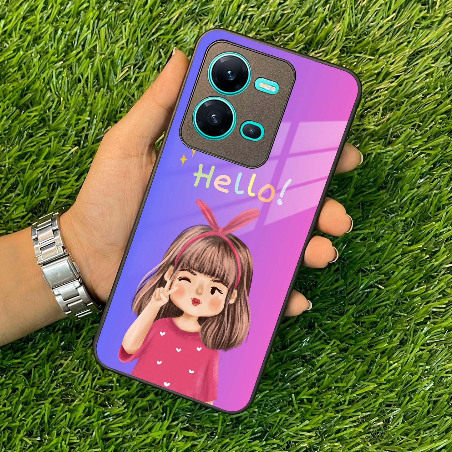 Cute Girl Hello Glass Case For Vivo ShopOnCliQ