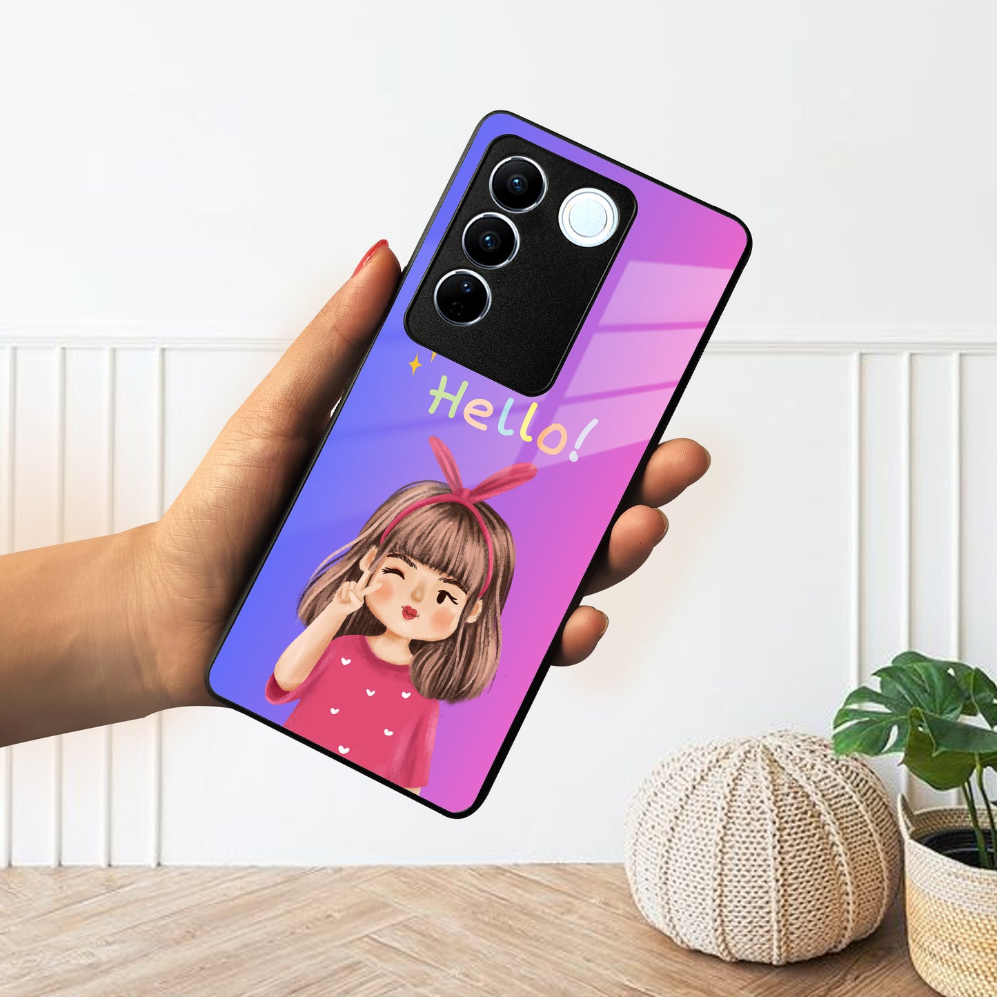 Cute Girl Hello Glass Case For Vivo ShopOnCliQ