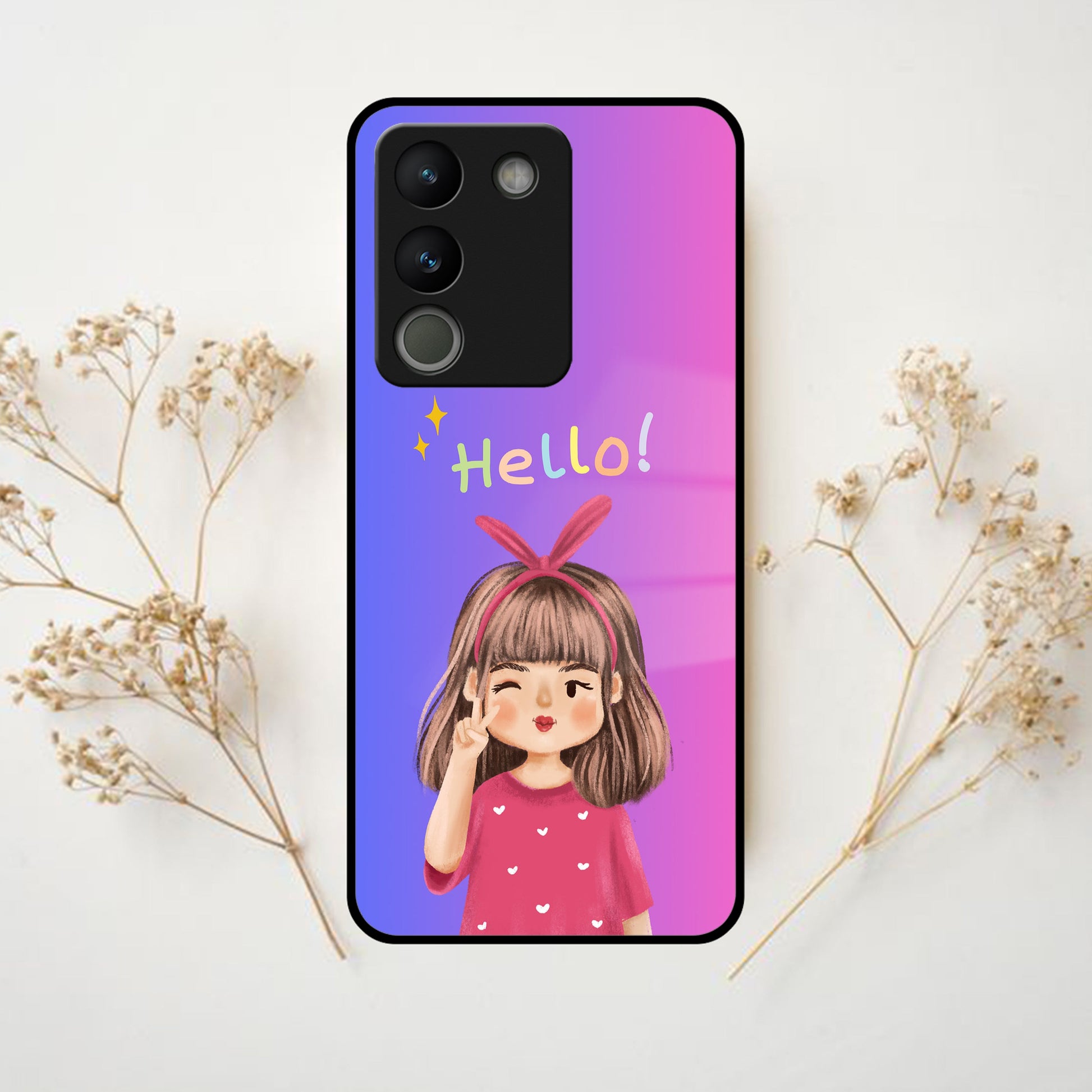 Cute Girl Hello Glass Case For Vivo ShopOnCliQ