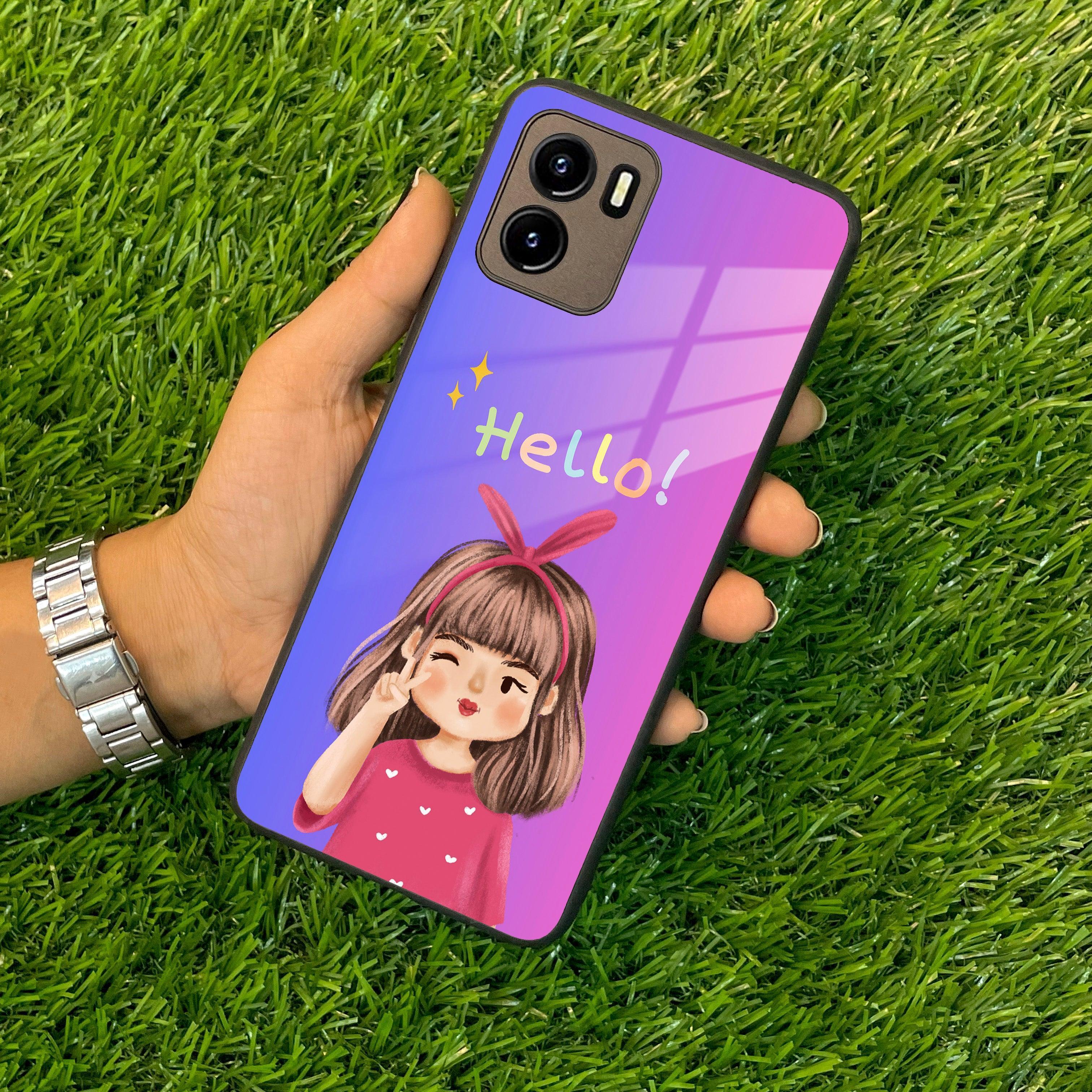 Cute Girl Hello Glass Case For Vivo - ShopOnCliQ