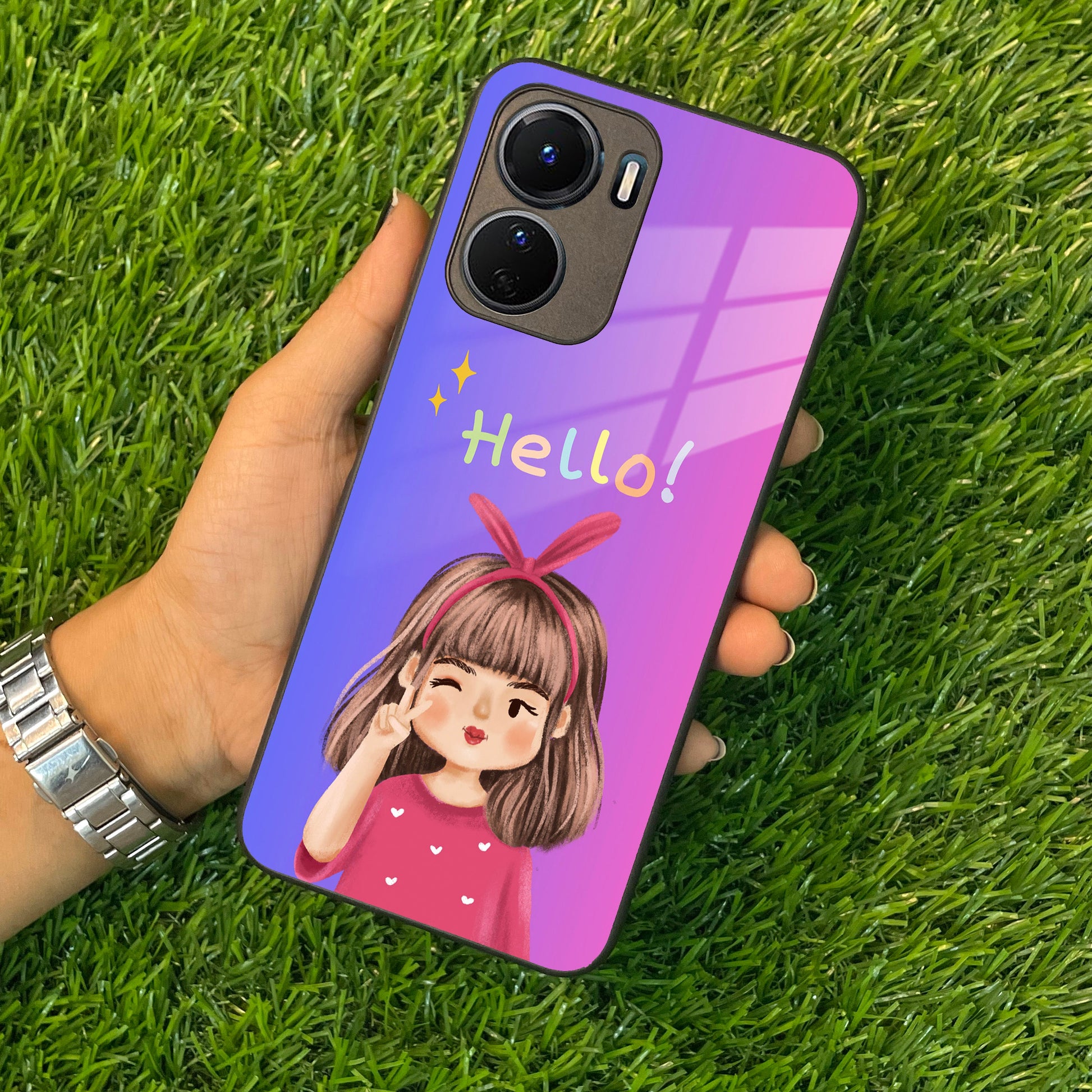 Cute Girl Hello Glass Case For Vivo ShopOnCliQ