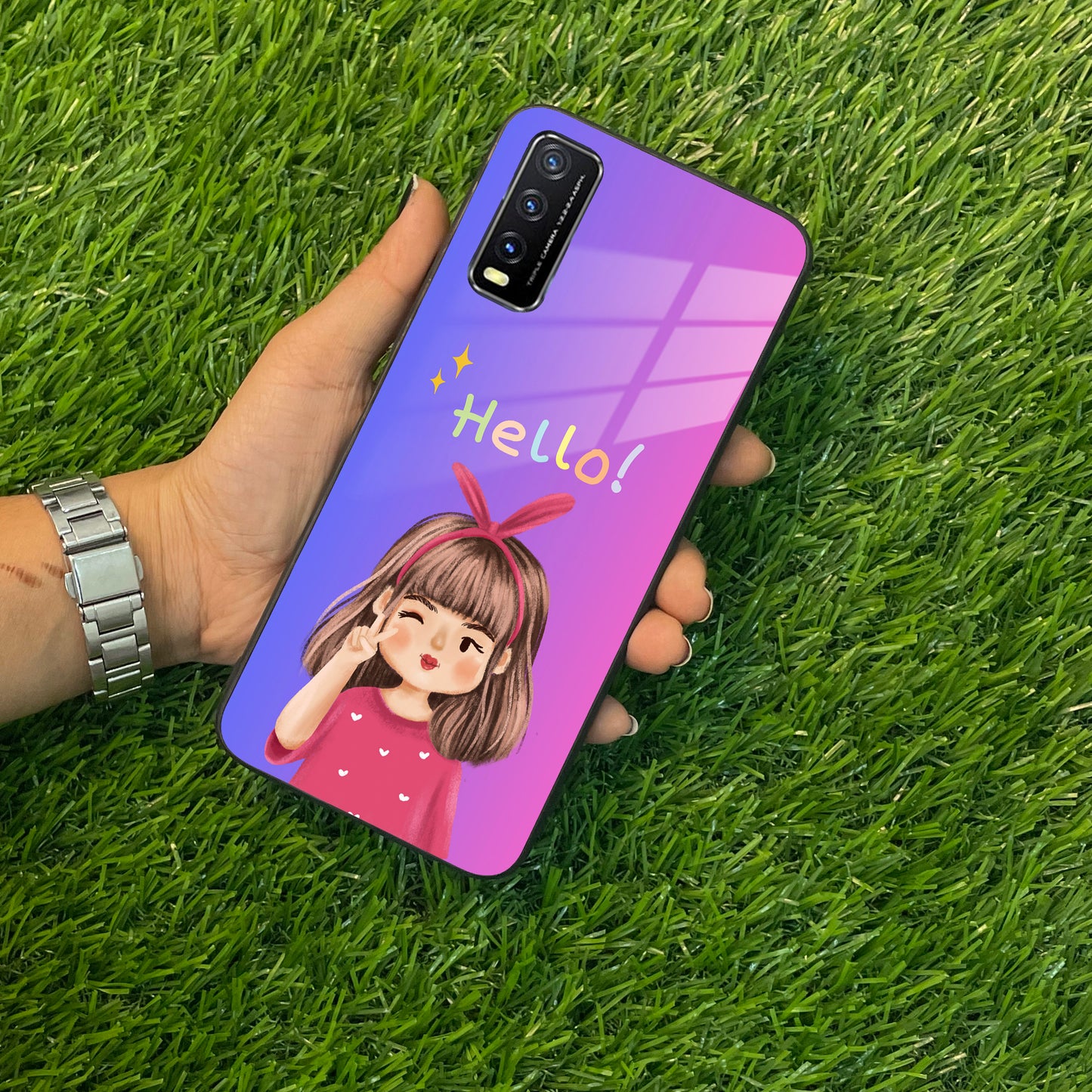 Cute Girl Hello Glass Case For Vivo ShopOnCliQ