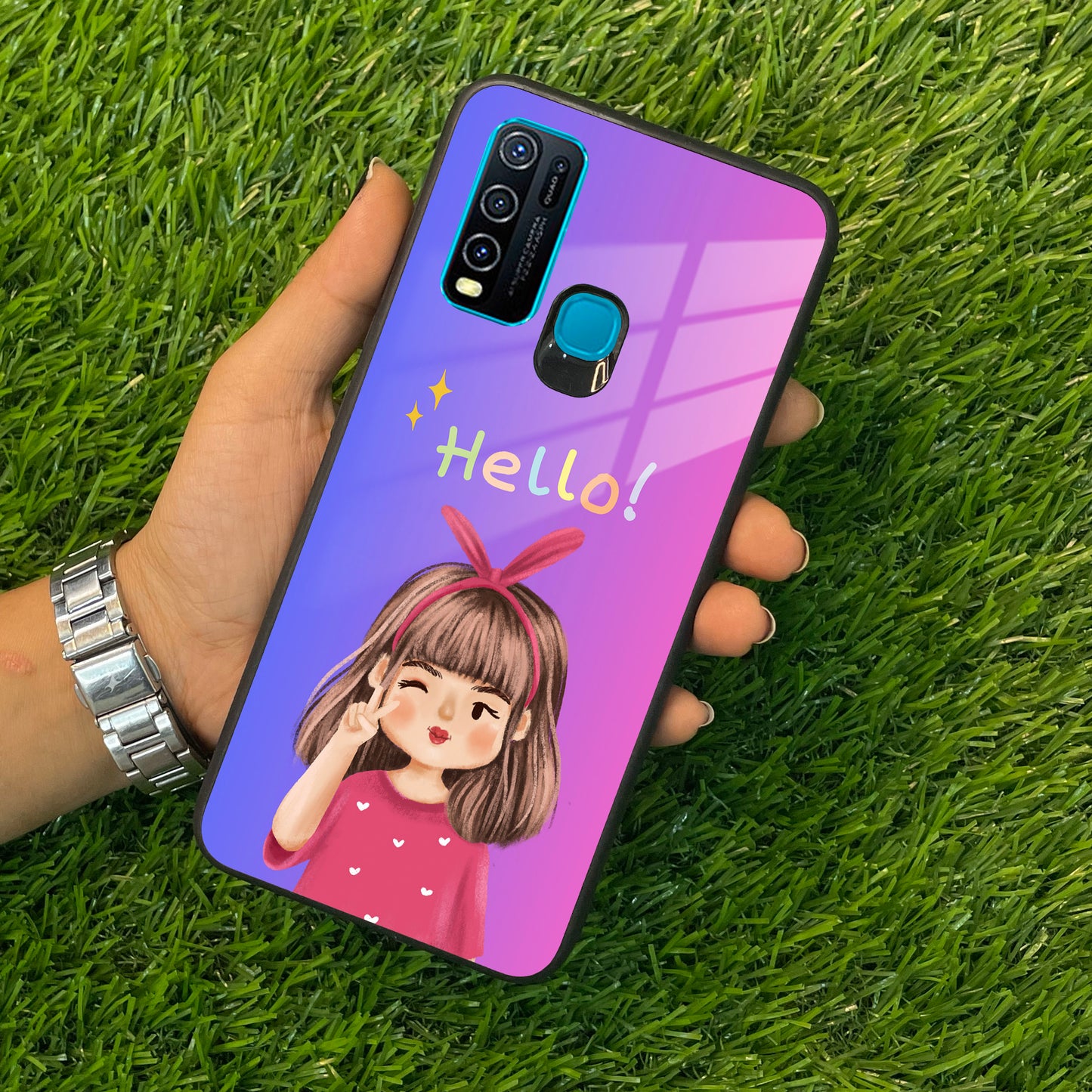 Cute Girl Hello Glass Case For Vivo ShopOnCliQ