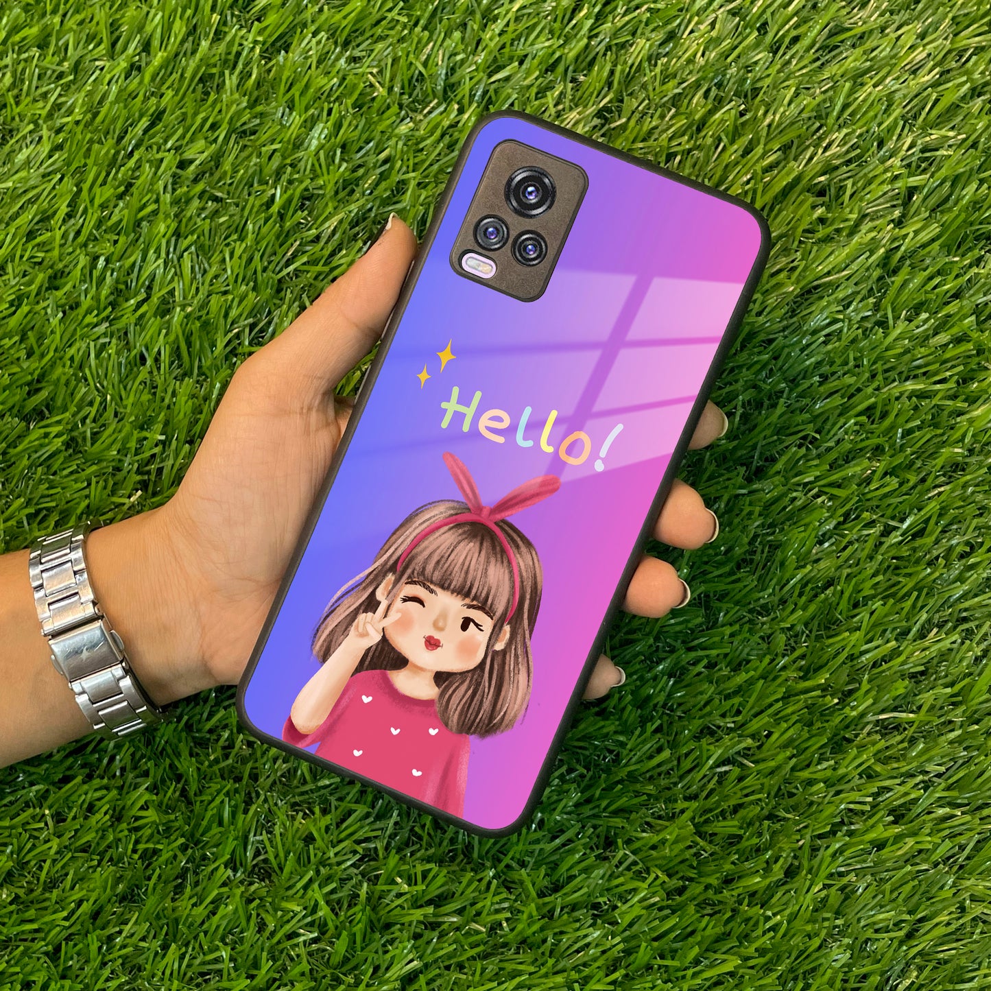 Cute Girl Hello Glass Case For Vivo ShopOnCliQ