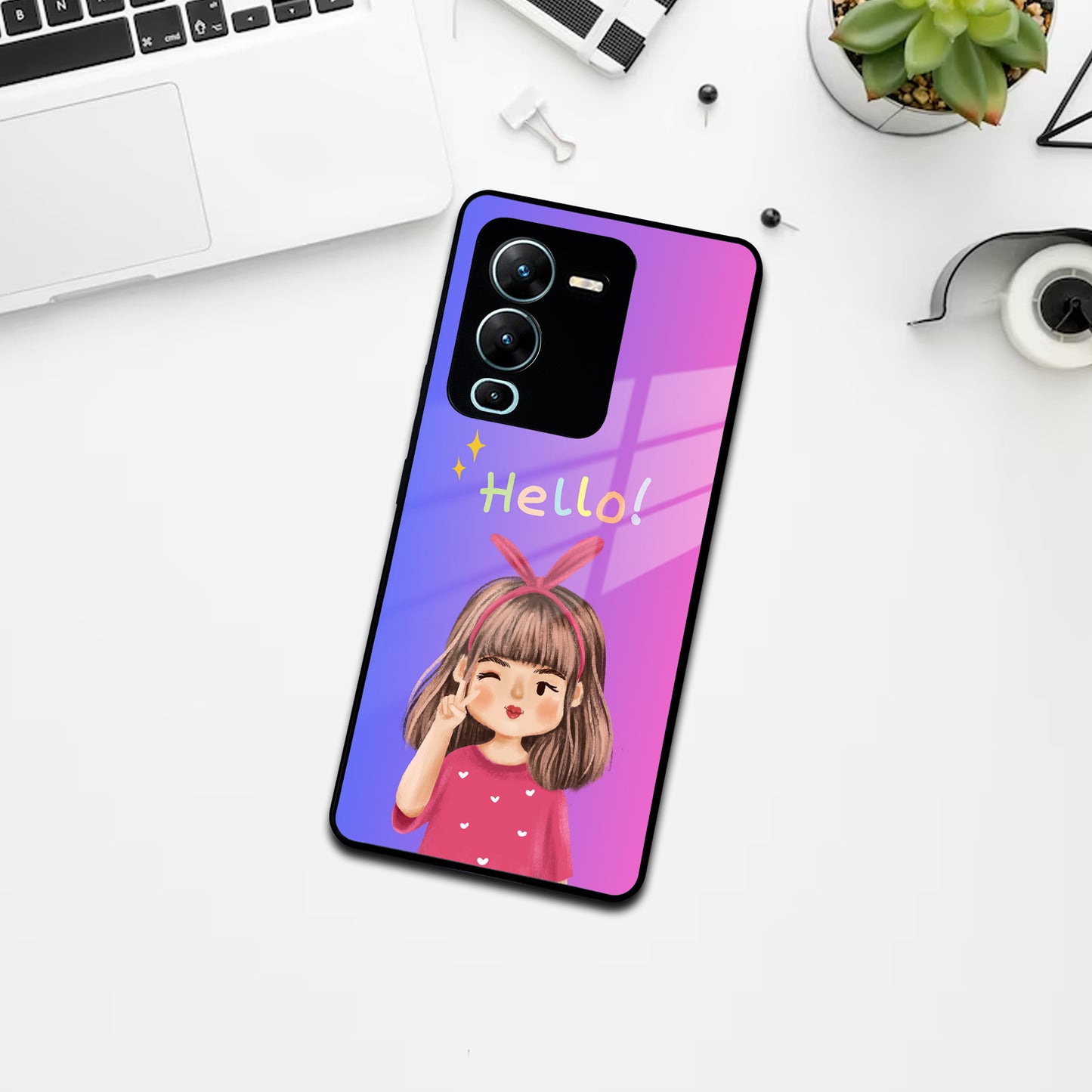 Cute Girl Hello Glass Case For Vivo ShopOnCliQ