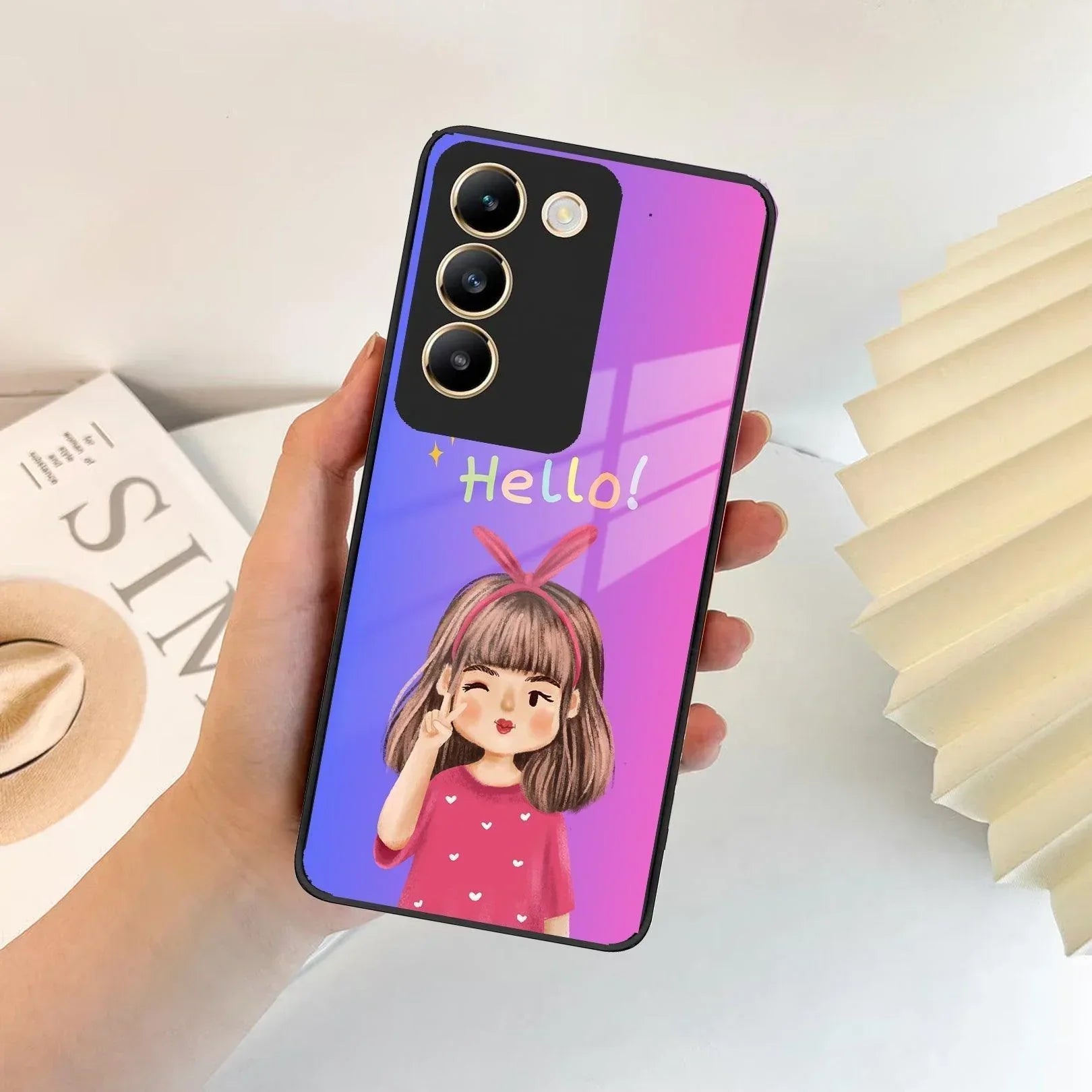 Cute Girl Hello Glass Case For Vivo - ShopOnCliQ