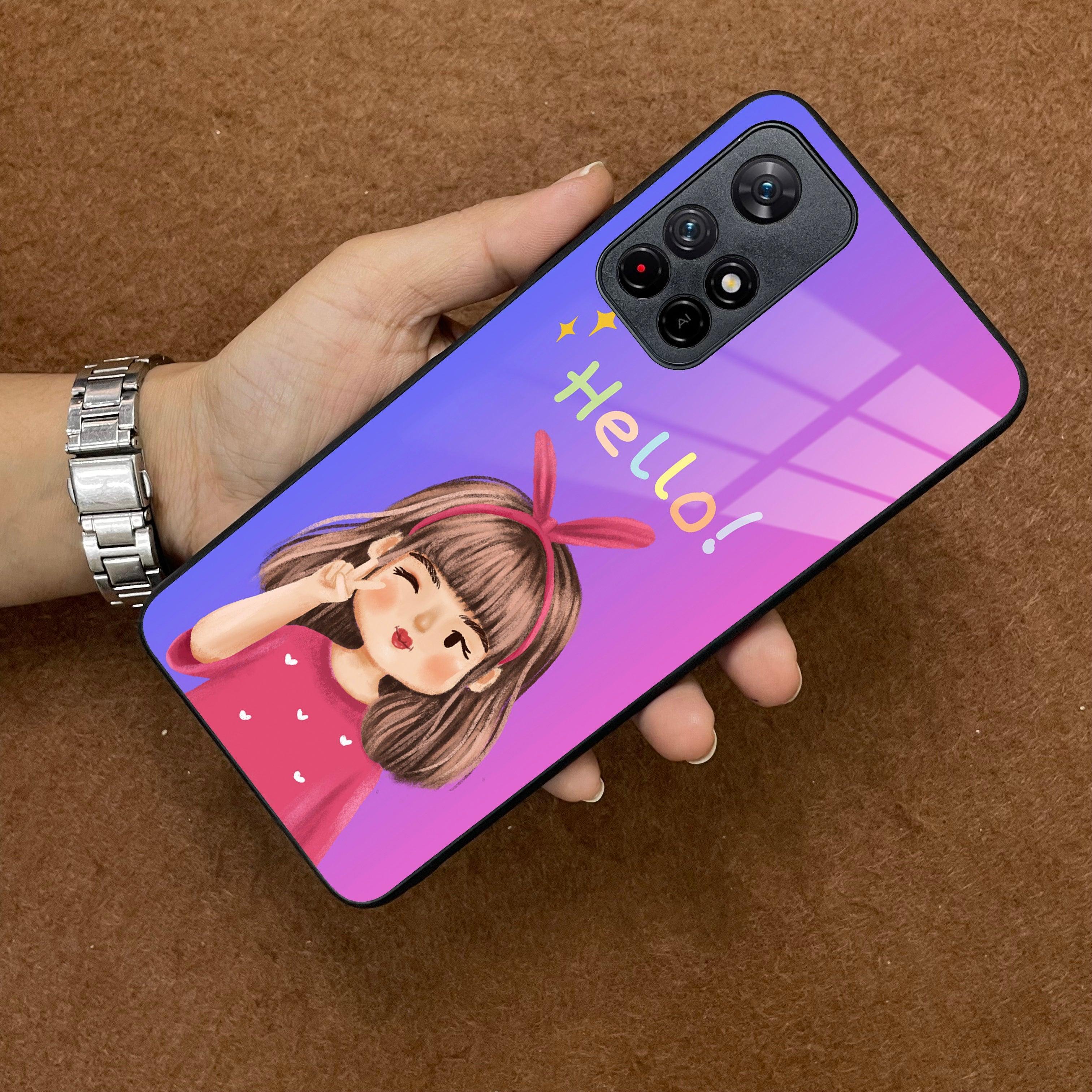 Cute Girl Hello Glass Case for Poco - ShopOnCliQ