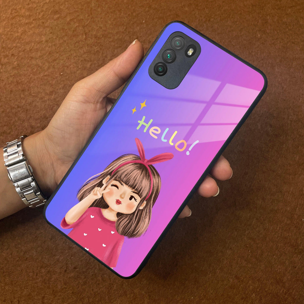 Cute Girl Hello Glass Case for Poco - ShopOnCliQ