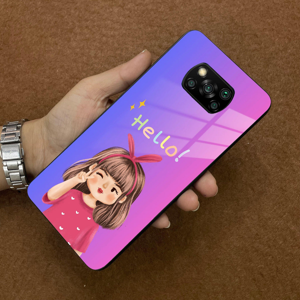 Cute Girl Hello Glass Case for Poco - ShopOnCliQ