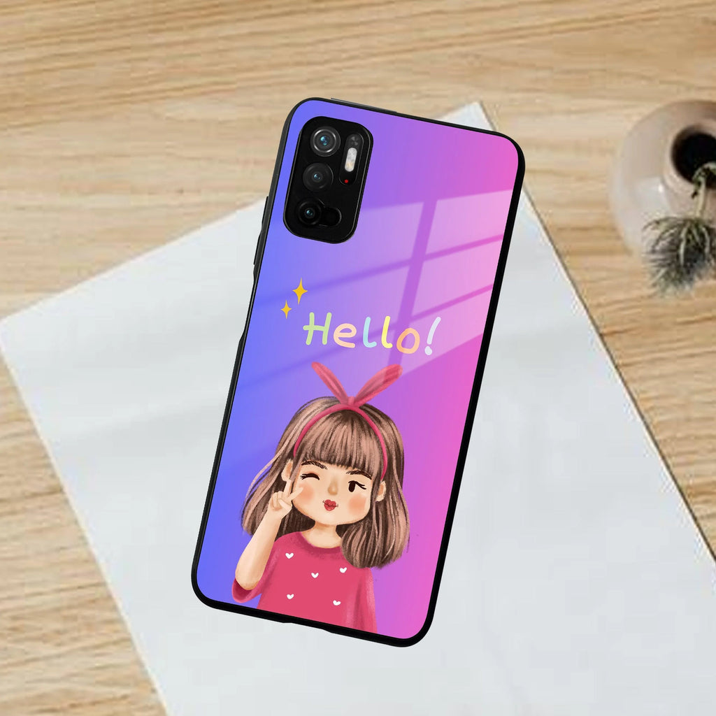 Cute Girl Hello Glass Case for Poco - ShopOnCliQ
