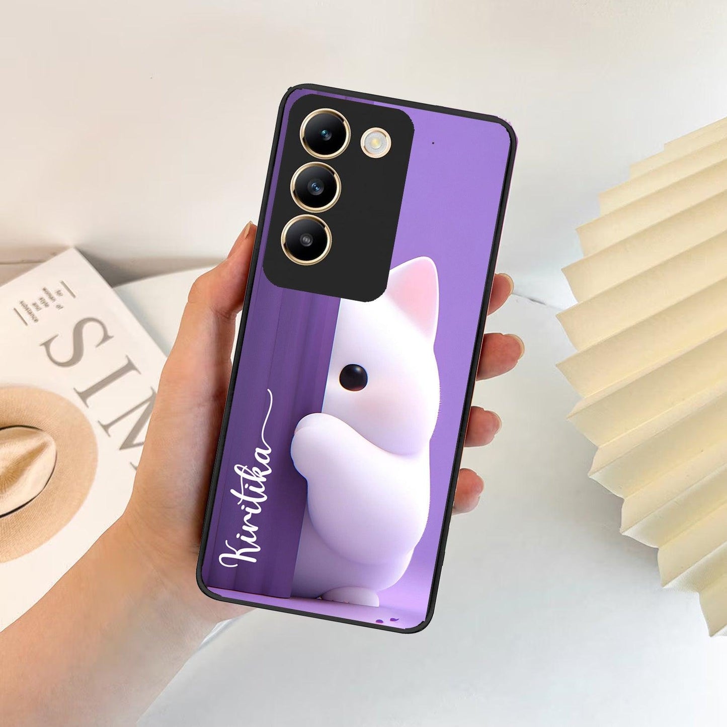 Cute KItten Glossy Metal Case Cover For Vivo