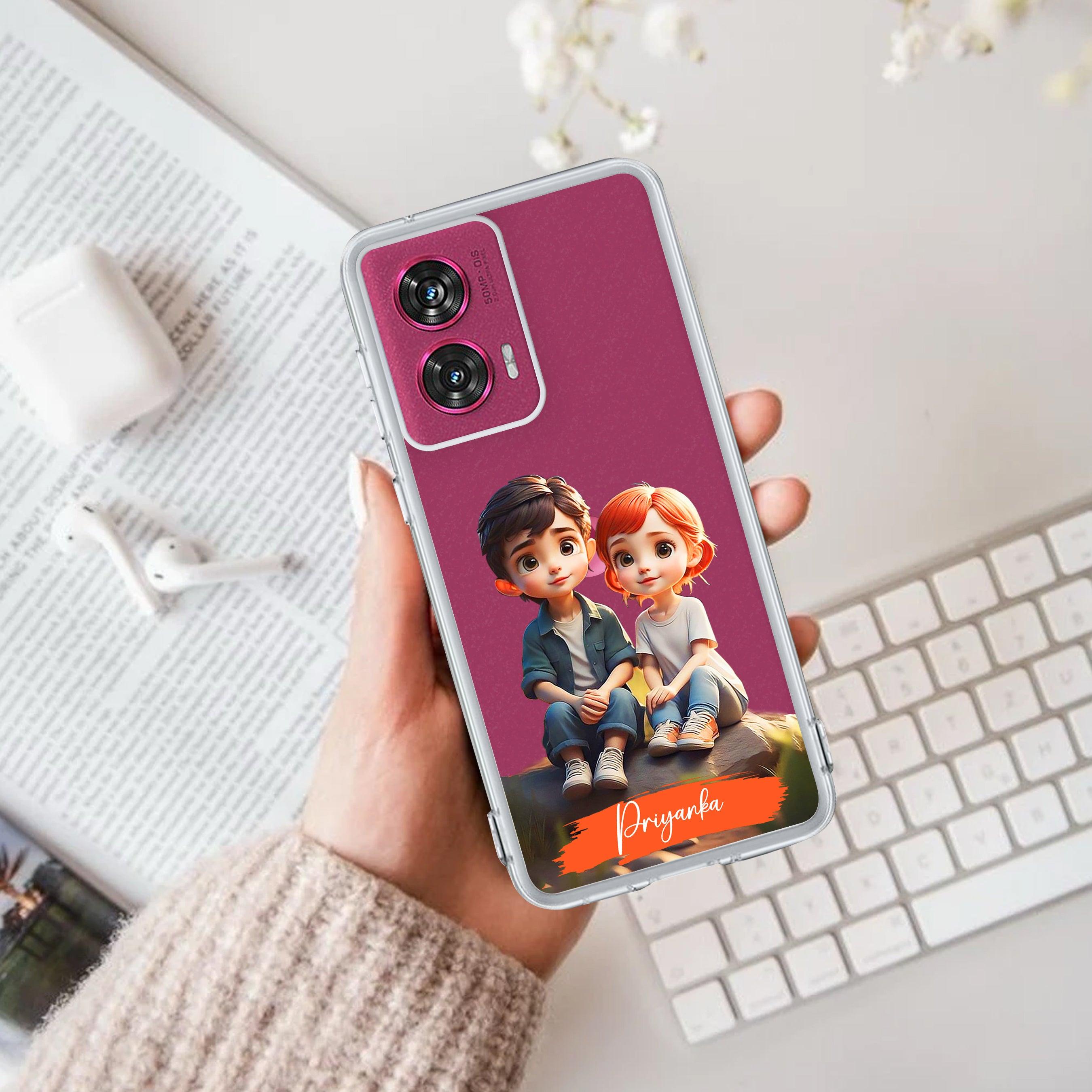 Cute Love Couple Customize Anti Yellow Clear Phone Case Motorola - ShopOnCliQ