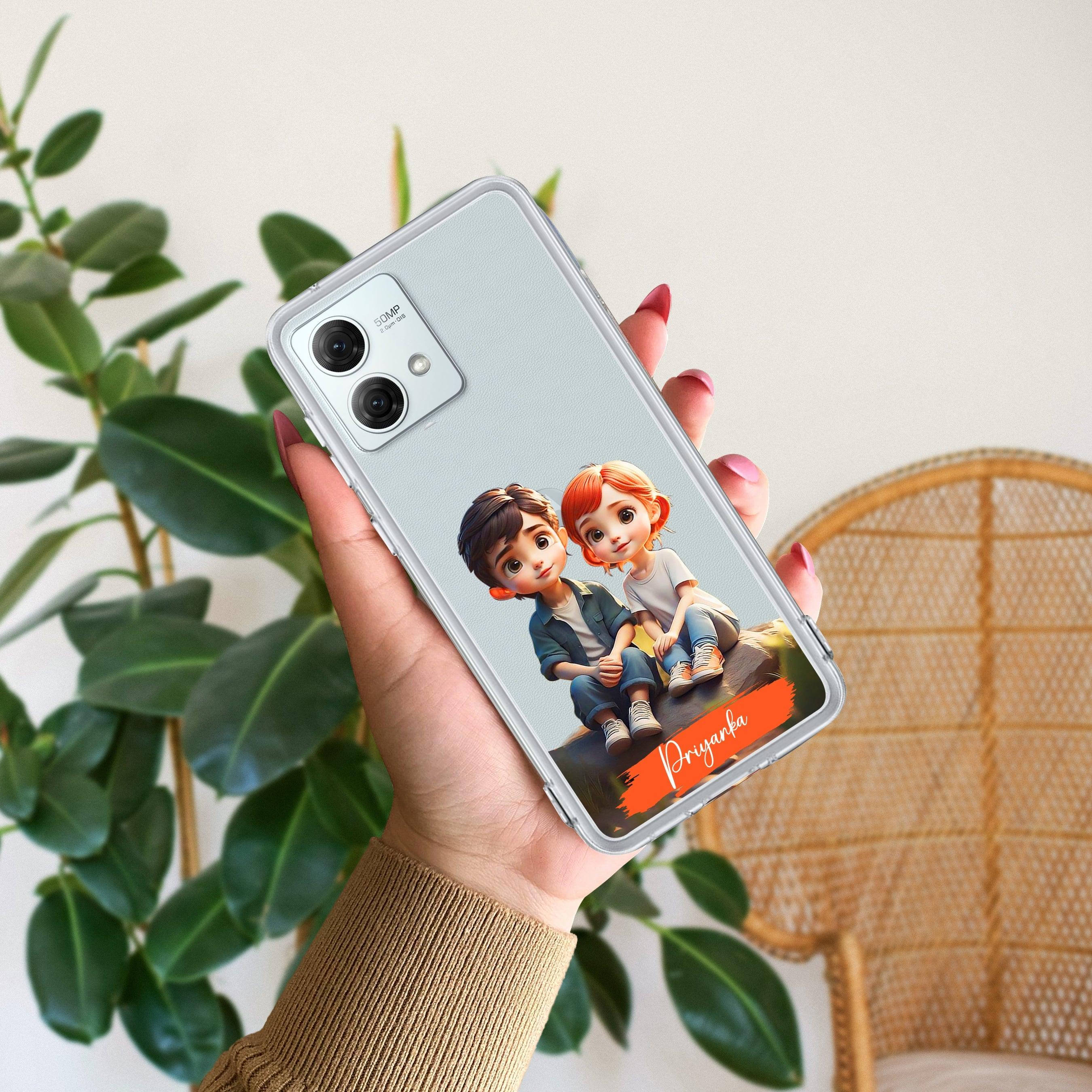 Cute Love Couple Customize Transparent Silicon Case For Motorola - ShopOnCliQ