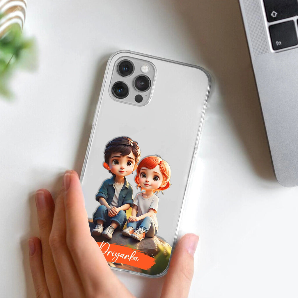 Cute Love Couple Customize Transparent Silicon Case For Motorola G85 5G