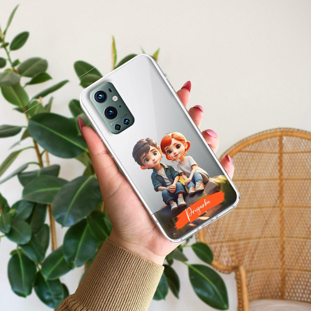 Cute Love Couple Customize Anti Yellow Clear Phone Case OnePlus