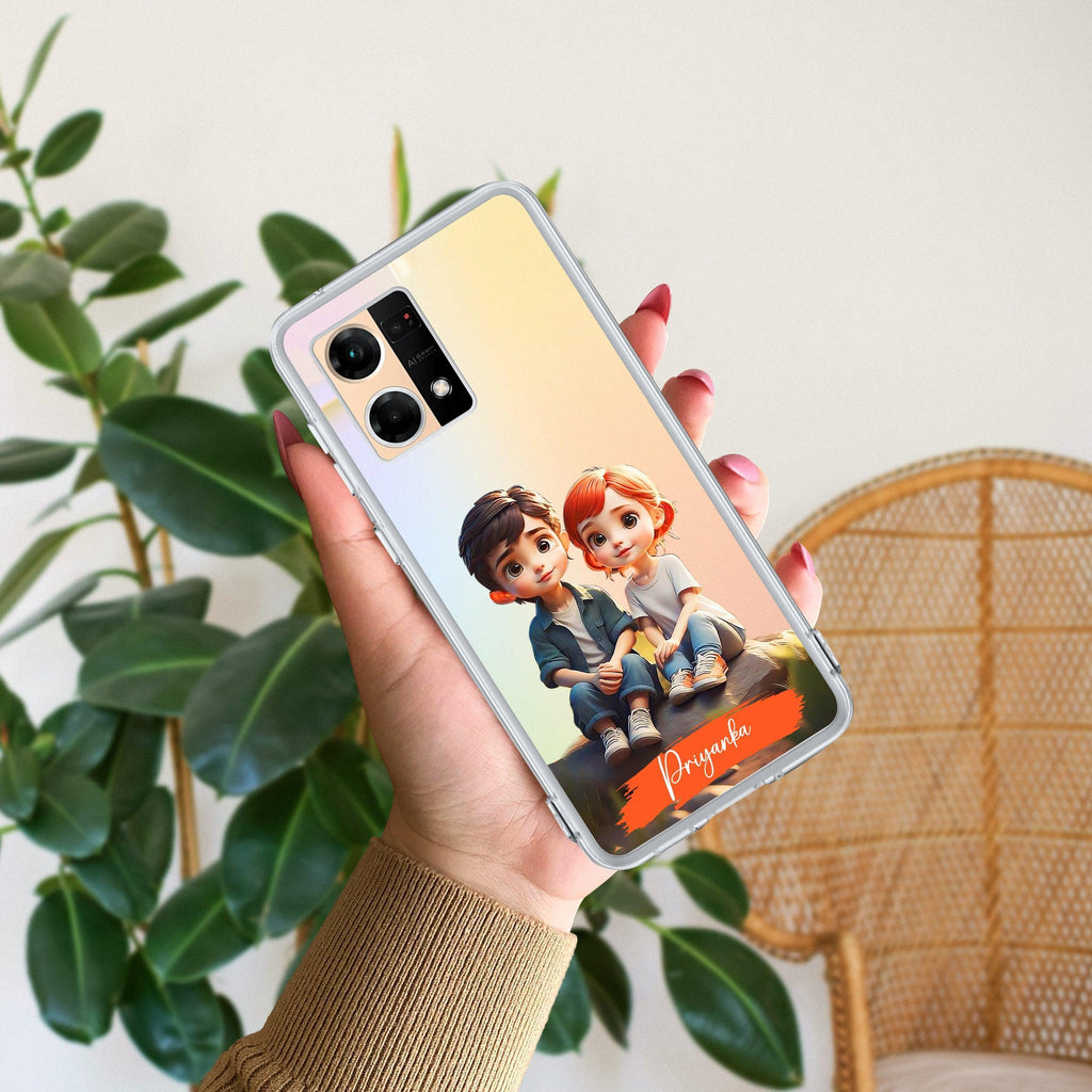 Cute Love Couple Customize Anti Yellow Case For Oppo Reno 7 5G