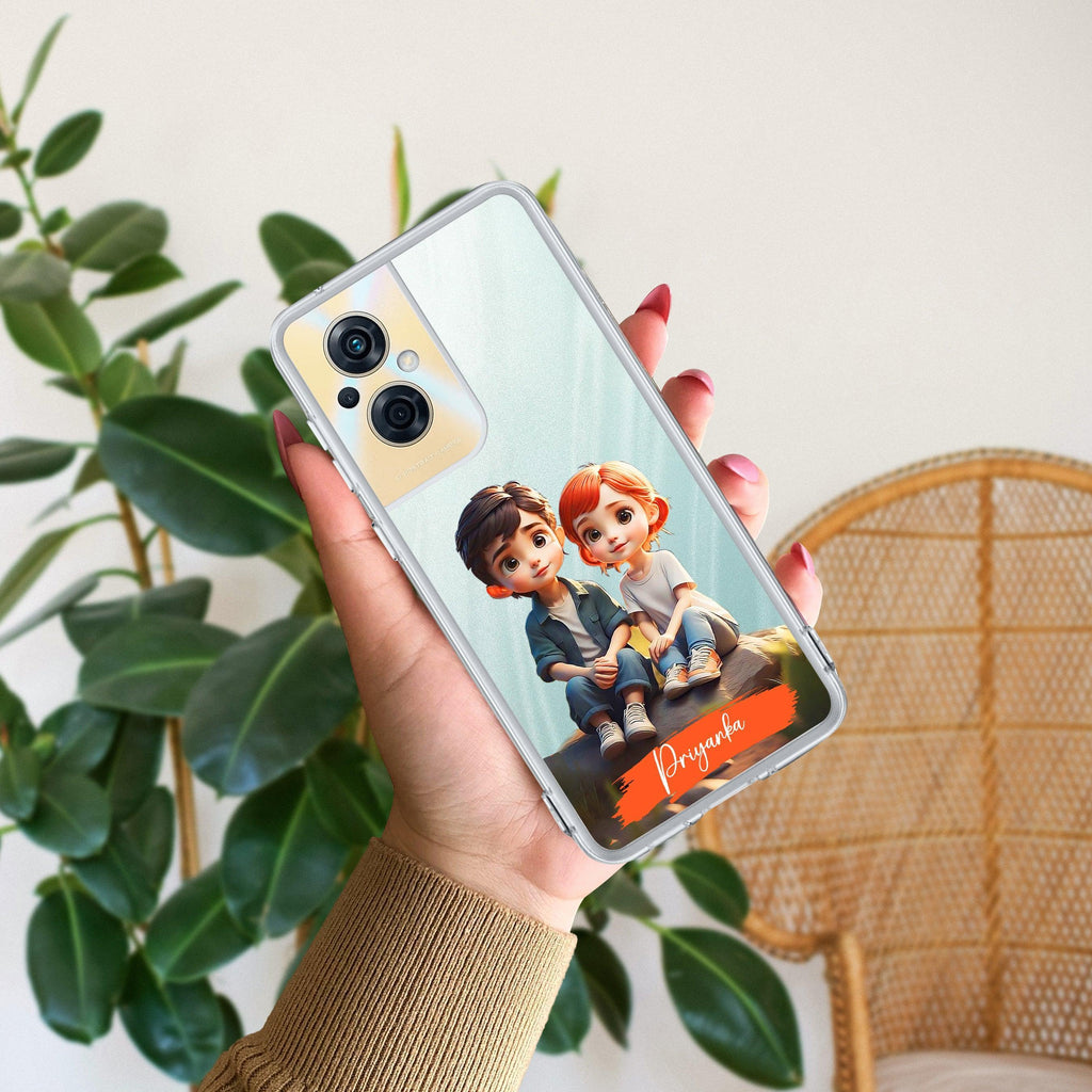 Cute Love Couple Customize Transparent Silicon Case For Oppo F23 5G