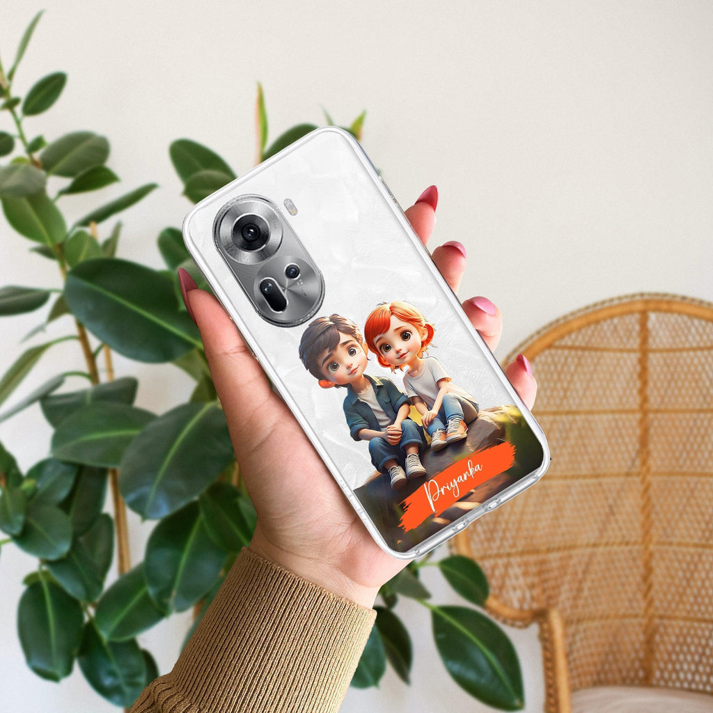 Cute Love Couple Customize Transparent Silicon Case For Oppo A54