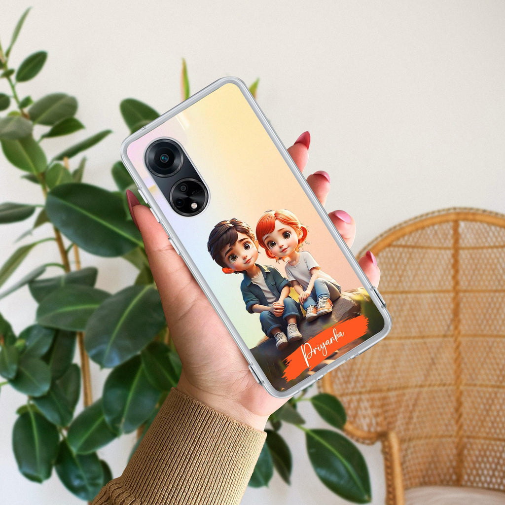 Cute Love Couple Customize Transparent Silicon Case For Oppo Reno 8T 5G