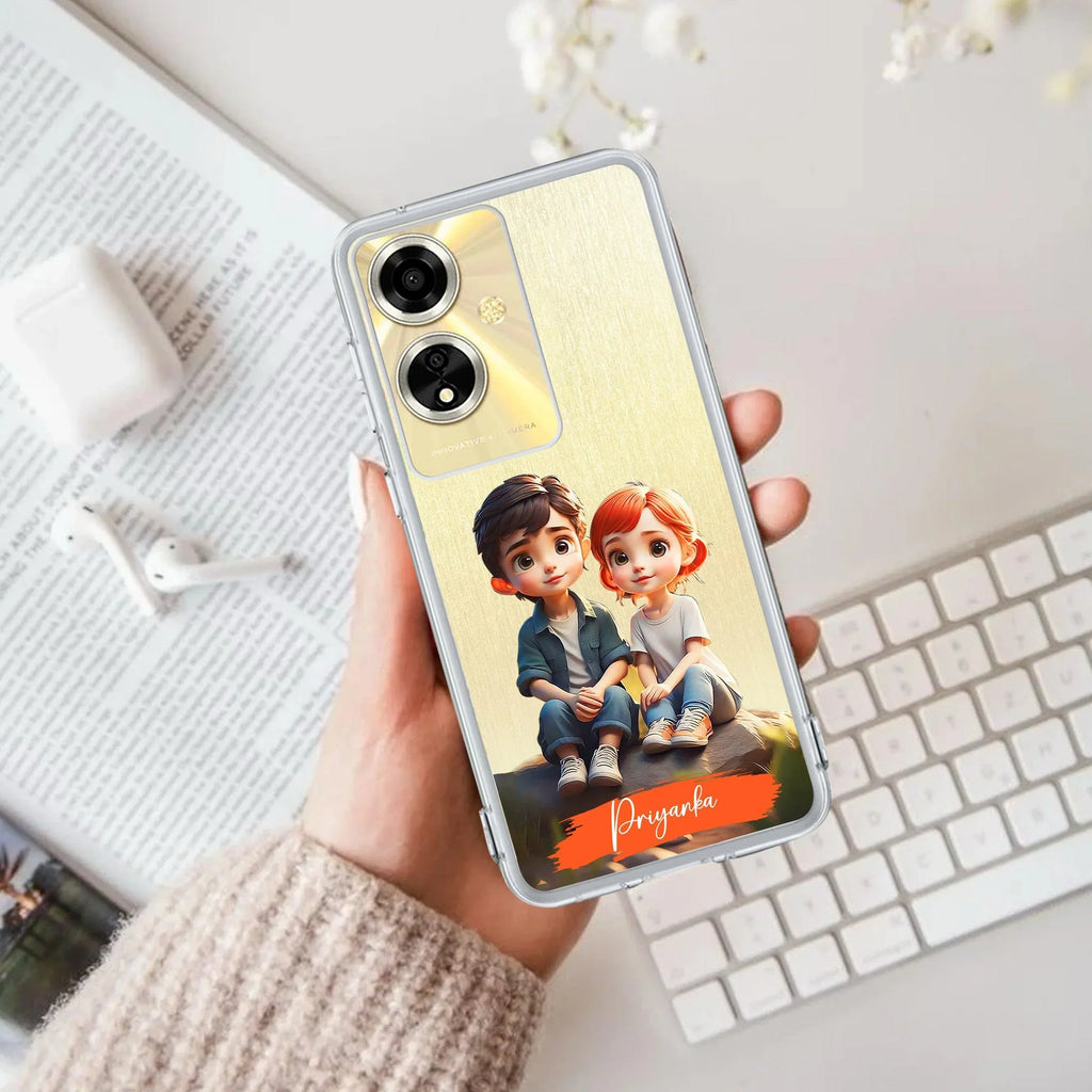 Cute Love Couple Customize Transparent Silicon Case For Oppo A59 5G