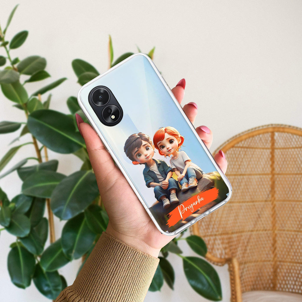 Cute Love Couple Customize Transparent Silicon Case For Oppo F19 / Oppo F19s