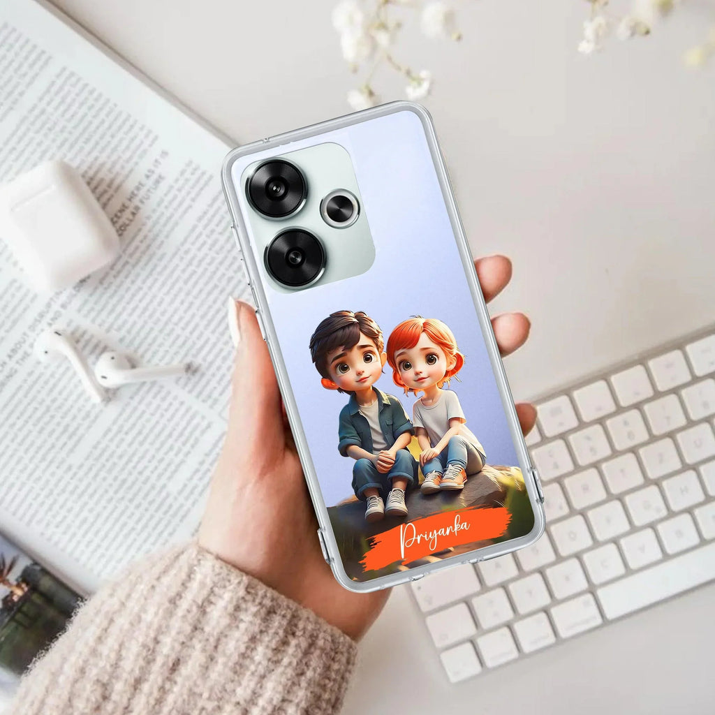 Cute Love Couple Customize Transparent Silicon Case For Poco F6 5G