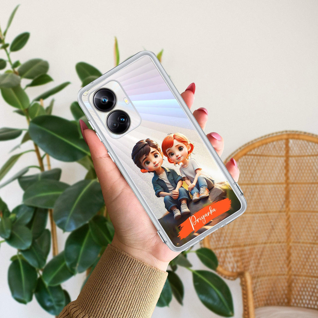 Cute Love Couple Customize Transparent Silicon Case For Realme/Narzo