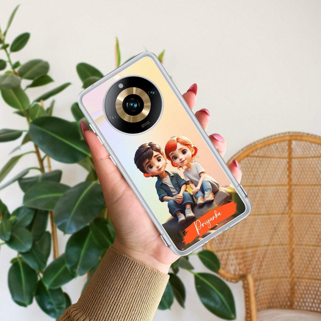 Cute Love Couple Customize Transparent Silicon Case For Realme P3 5G