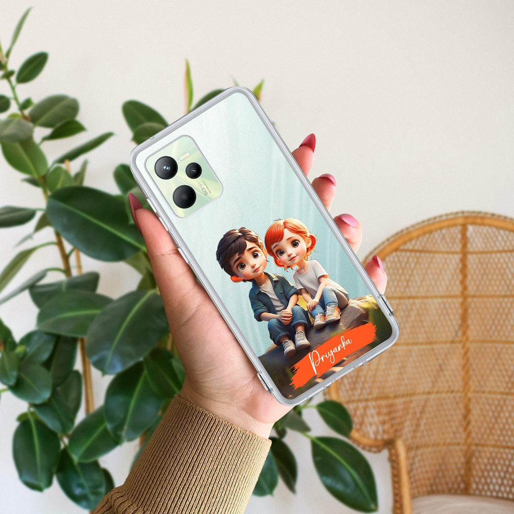 Cute Love Couple Customize Anti Yelllow Case For Realme C35 / Realme Narzo 50A Prime