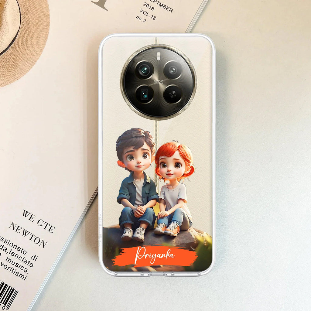 Cute Love Couple Customize Transparent Silicon Case For Realme P1 Pro 5G