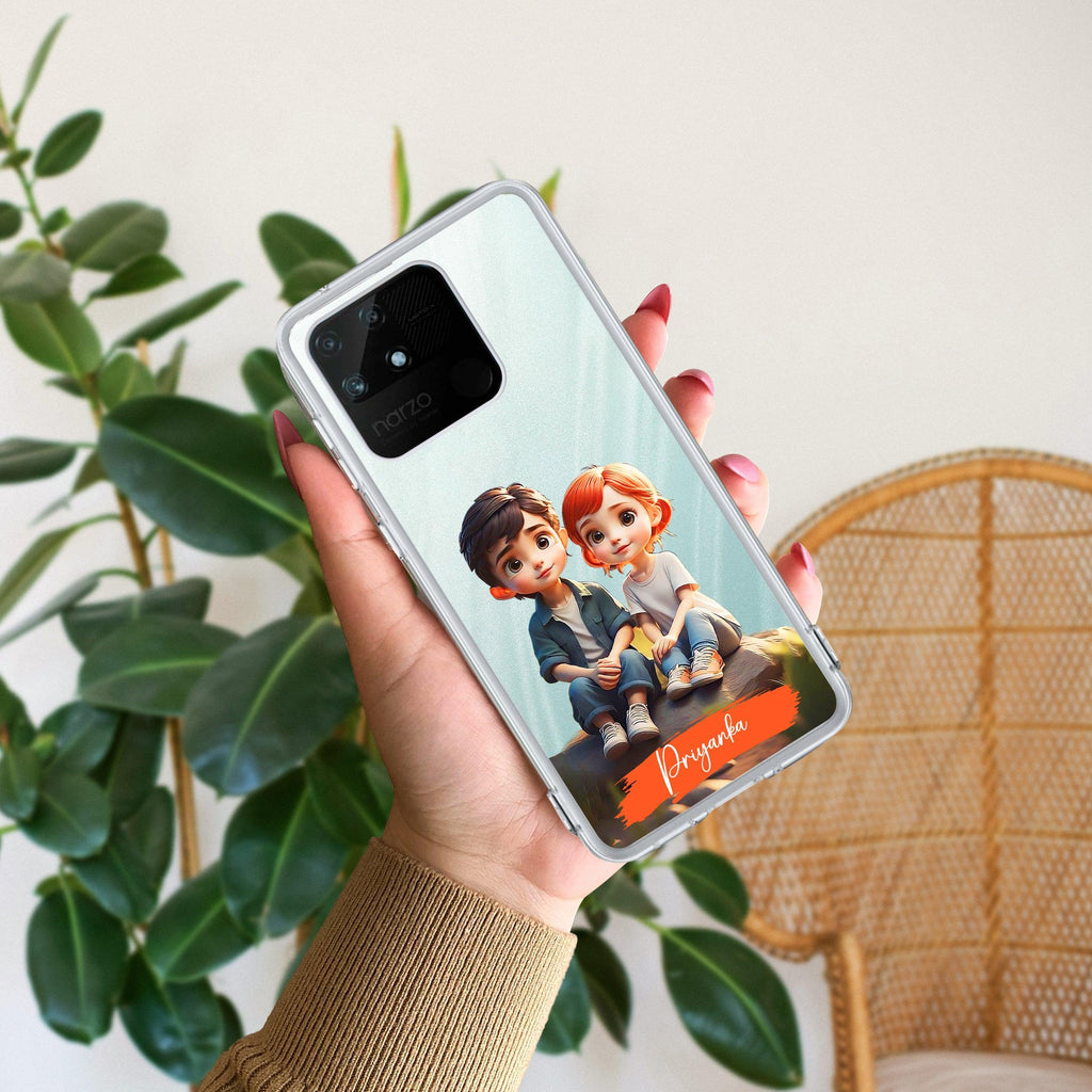Cute Love Couple Customize Transparent Silicon Case For Realme Narzo 60 5G