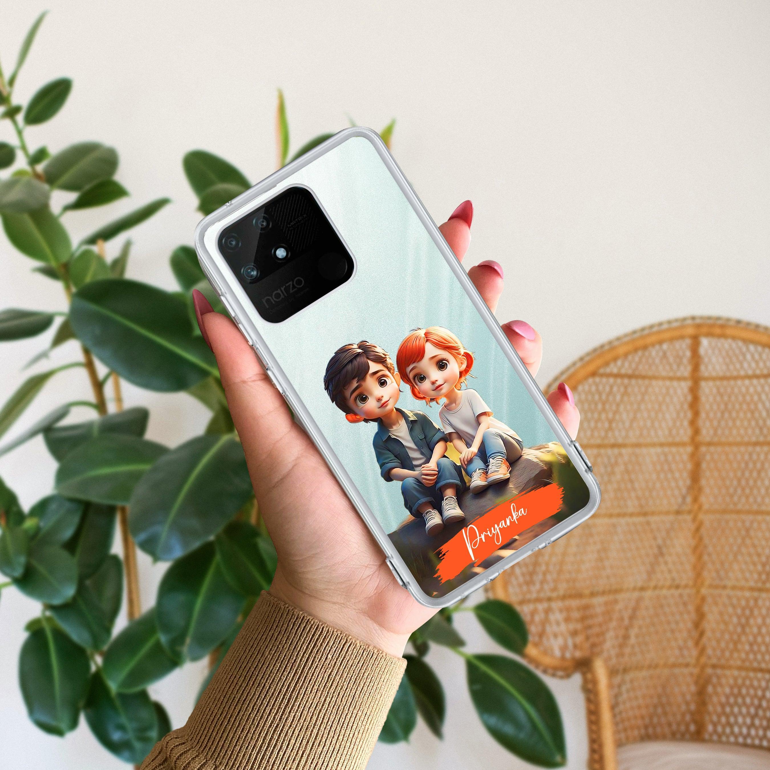 Cute Love Couple Customize Transparent Silicon Case For Realme Narzo 60 5G