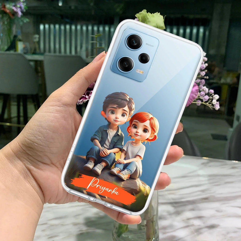 Cute Love Couple Customize Transparent Silicon Case For Redmi Note 14 Pro Plus 5G