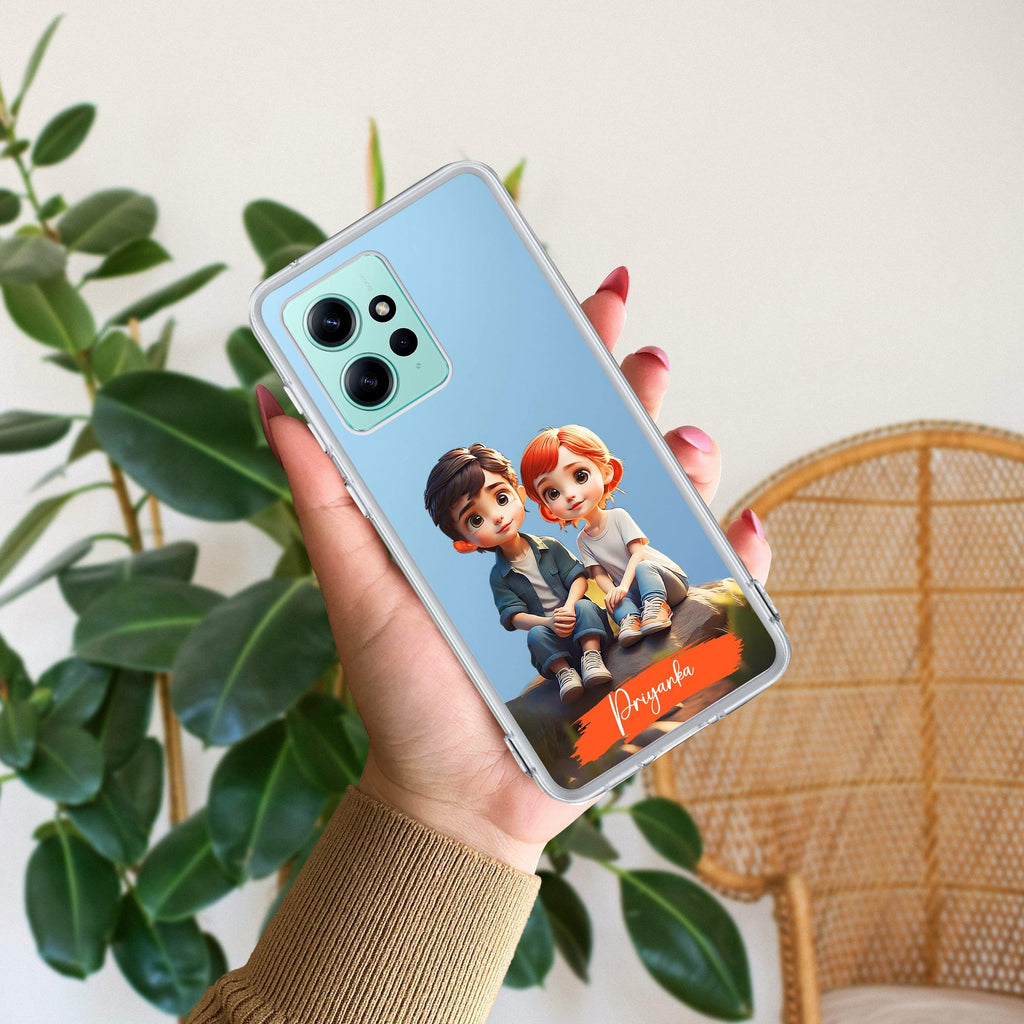 Cute Love Couple Customize Transparent Silicon Case For Redmi Note 12 5G