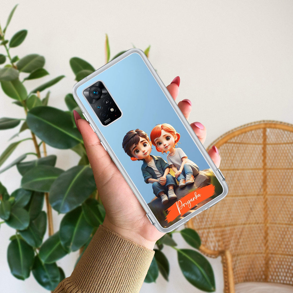 Cute Love Couple Customize Transparent Silicon Case For Redmi Note 11T 5G