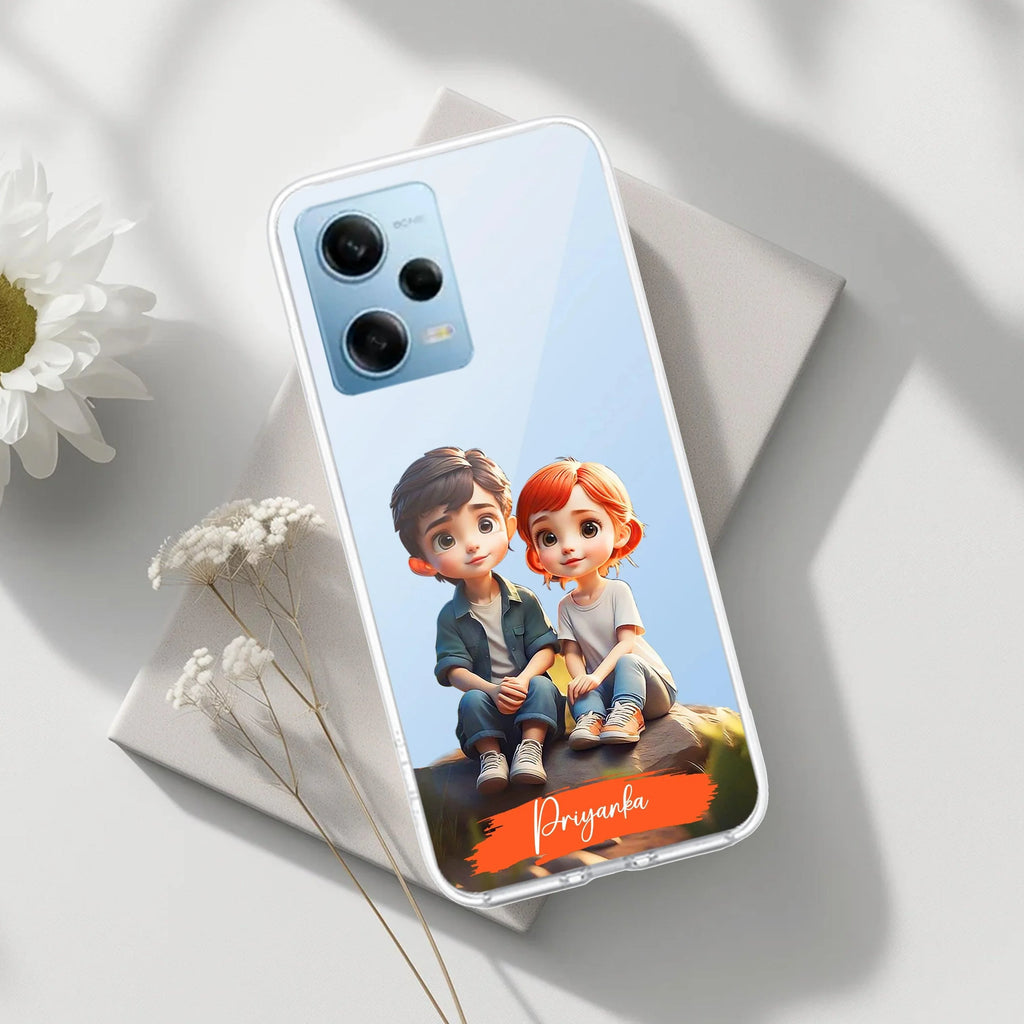 Cute Love Couple Customize Transparent Silicon Case For Redmi Note 13 Pro 5G