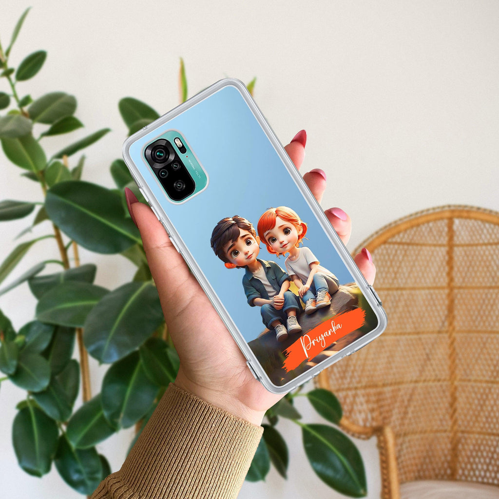 Cute Love Couple Customize Transparent Silicon Case For Redmi Note 10 Pro / Redmi Note 10 Pro Max
