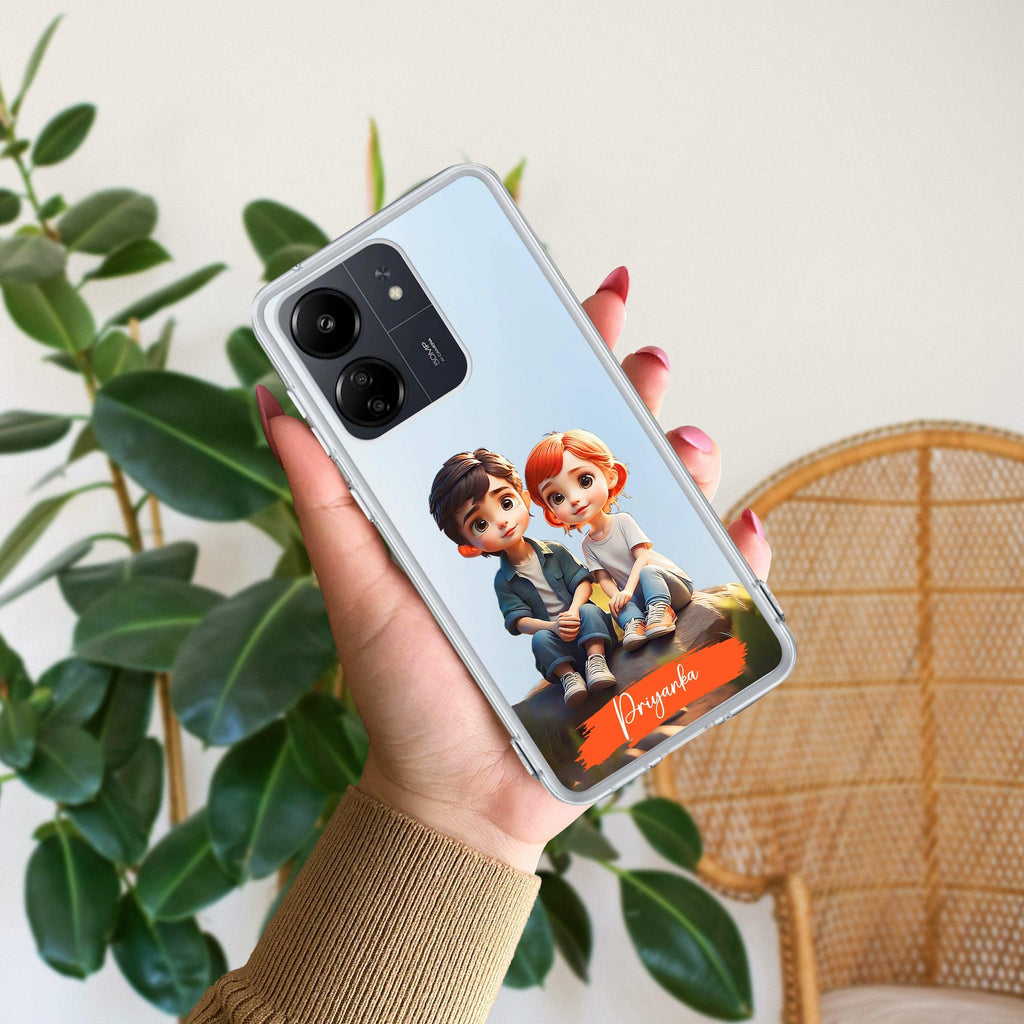 Cute Love Couple Customize Transparent Silicon Case For Redmi 13C 4G