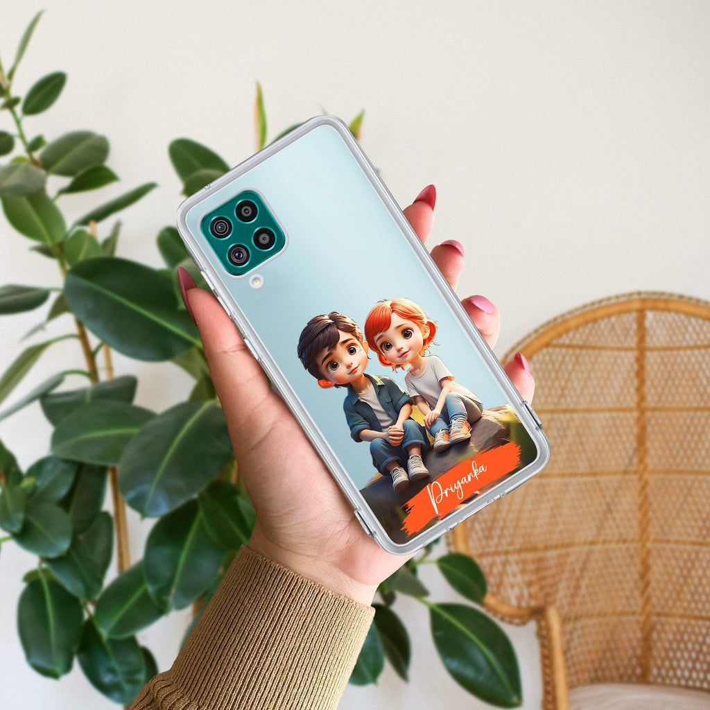 Cute Love Couple Customize Transparent Silicon Case For Samsung Galaxy F62