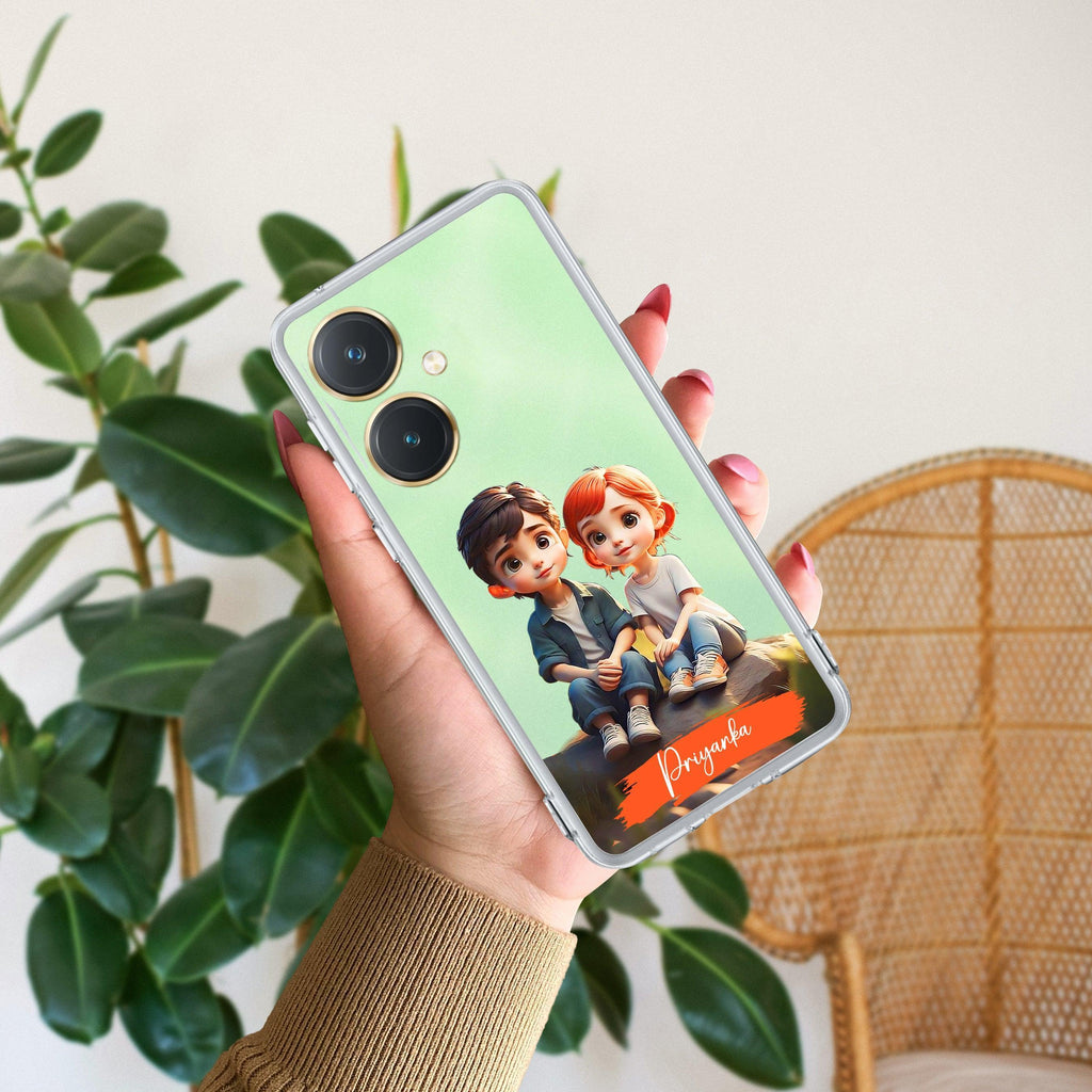 Cute Love Couple Customize Transparent Silicon Case For Vivo Y27 4G