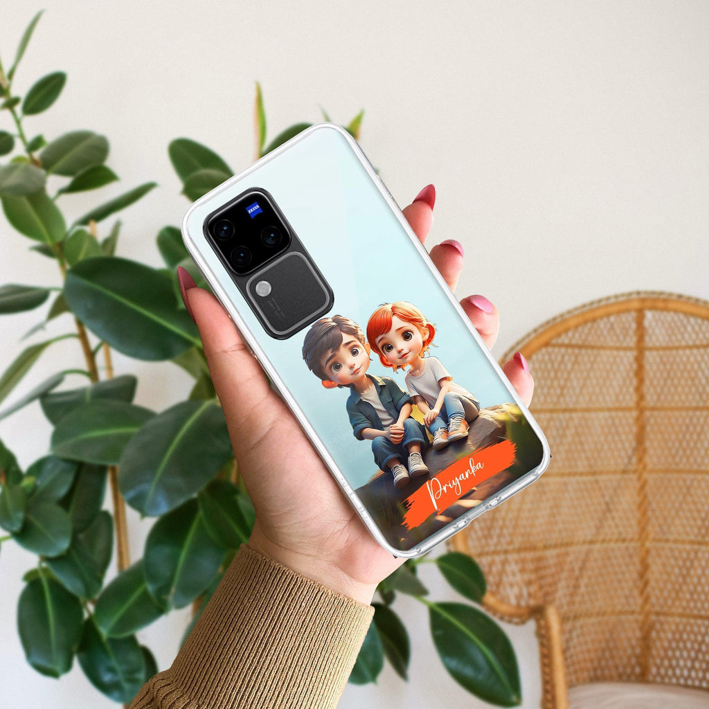 Cute Love Couple Customize Transparent Silicon Case For Vivo