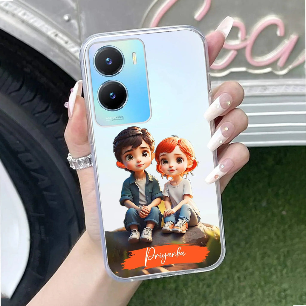 Cute Love Couple Customize Transparent Silicon Case For Vivo Y16