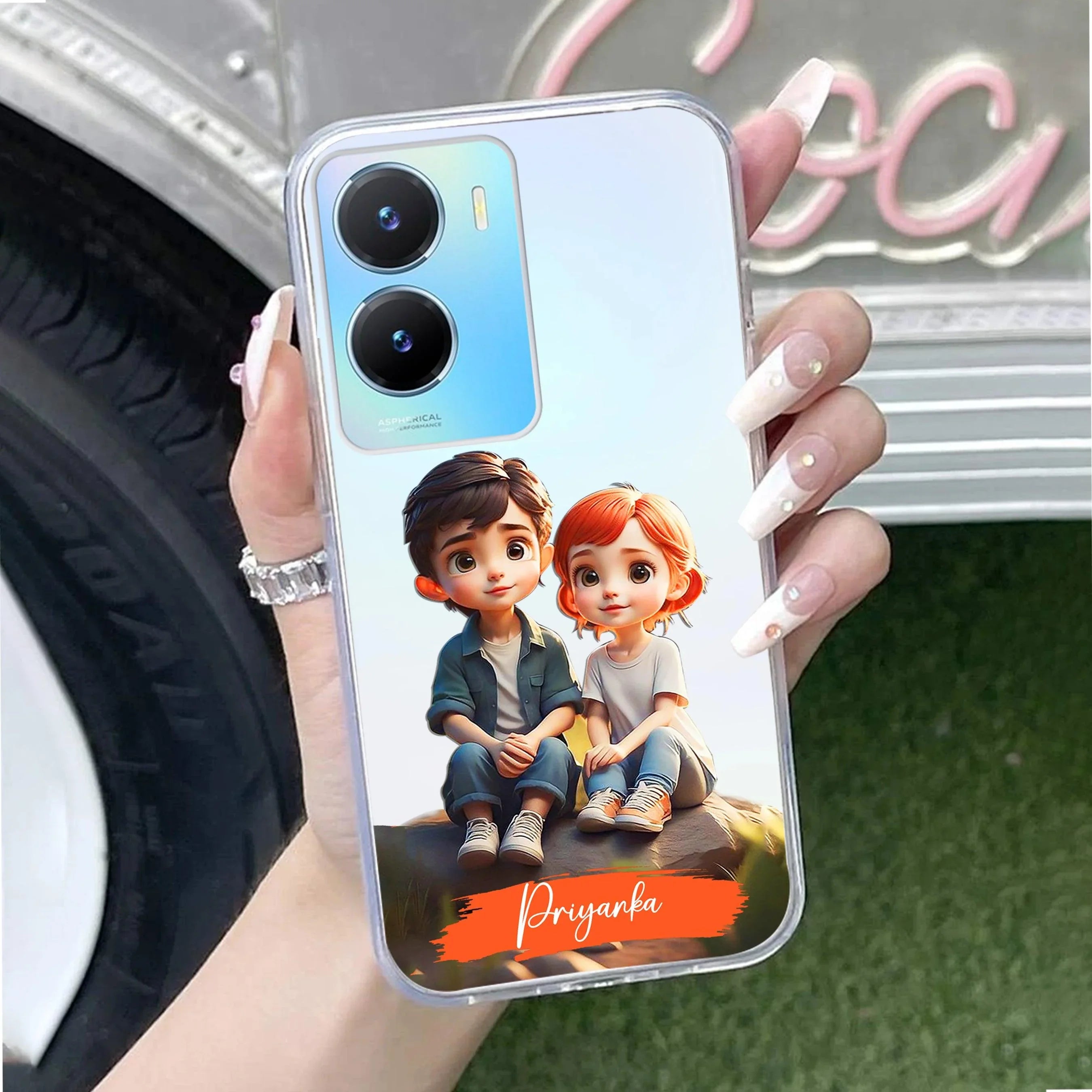 Cute Love Couple Customize Transparent Silicon Case For Vivo - ShopOnCliQ
