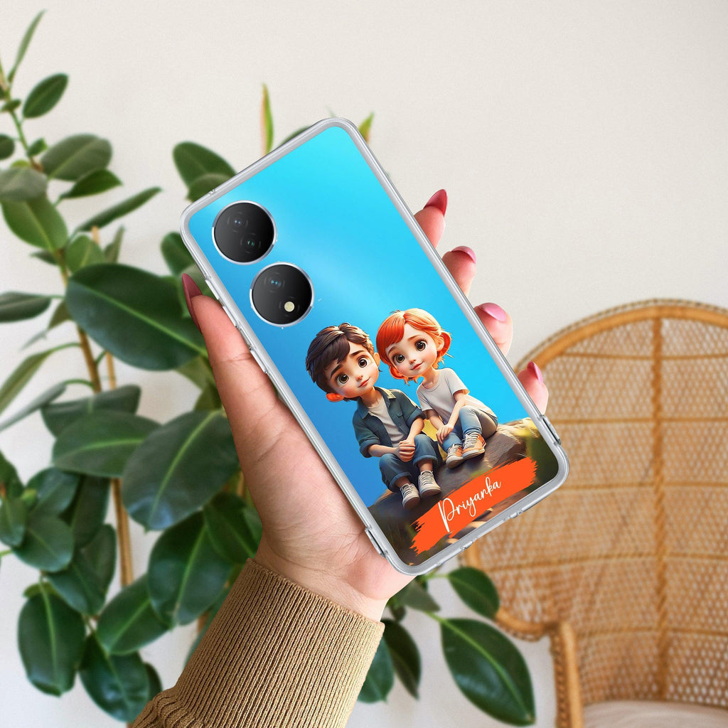 Cute Love Couple Customize Transparent Silicon Case For Vivo Y100 5G /  Vivo Y100A 5G