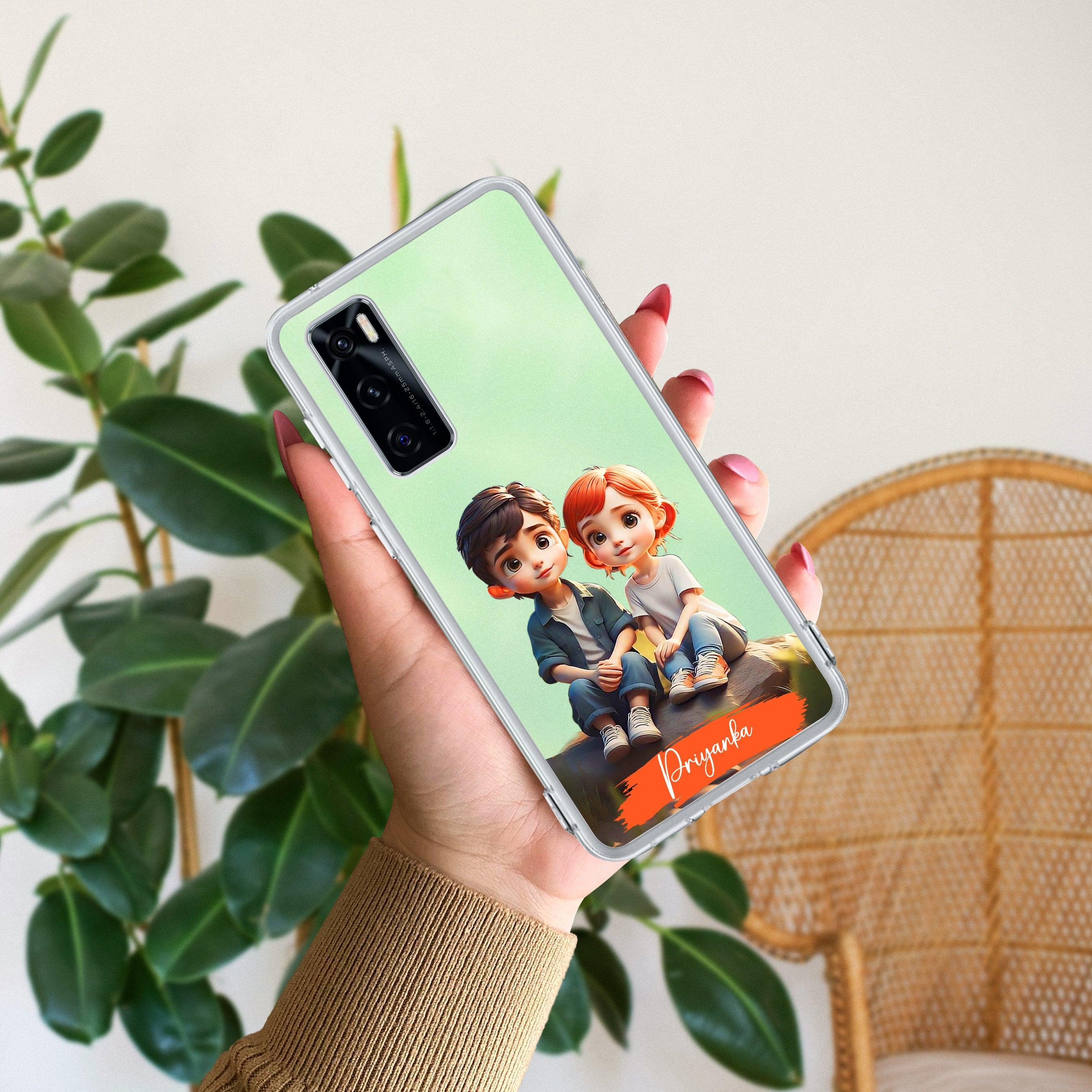 Cute Love Couple Customize Transparent Silicon Case For Vivo - ShopOnCliQ