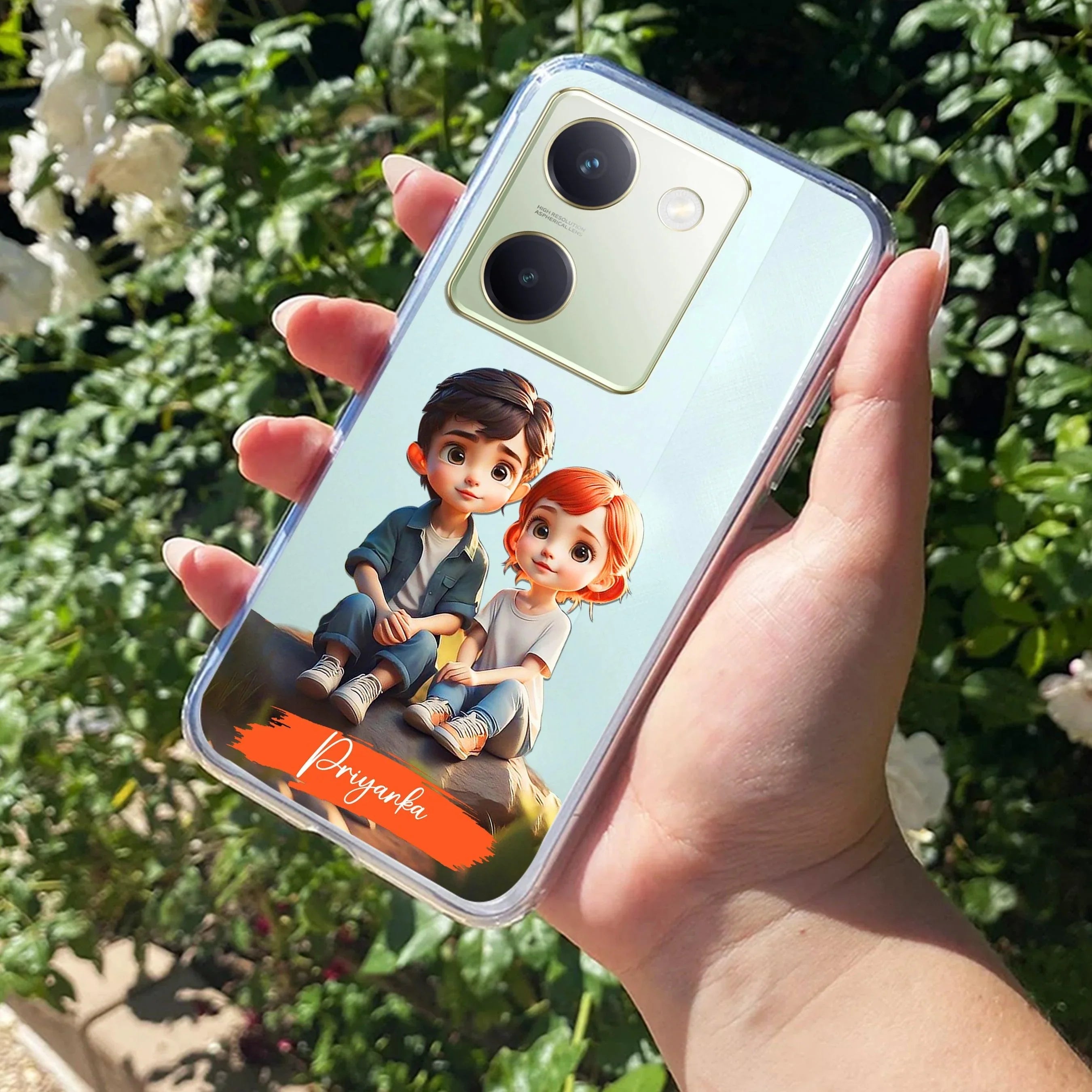 Cute Love Couple Customize Anti Yellow Clear Phone Case Vivo - ShopOnCliQ