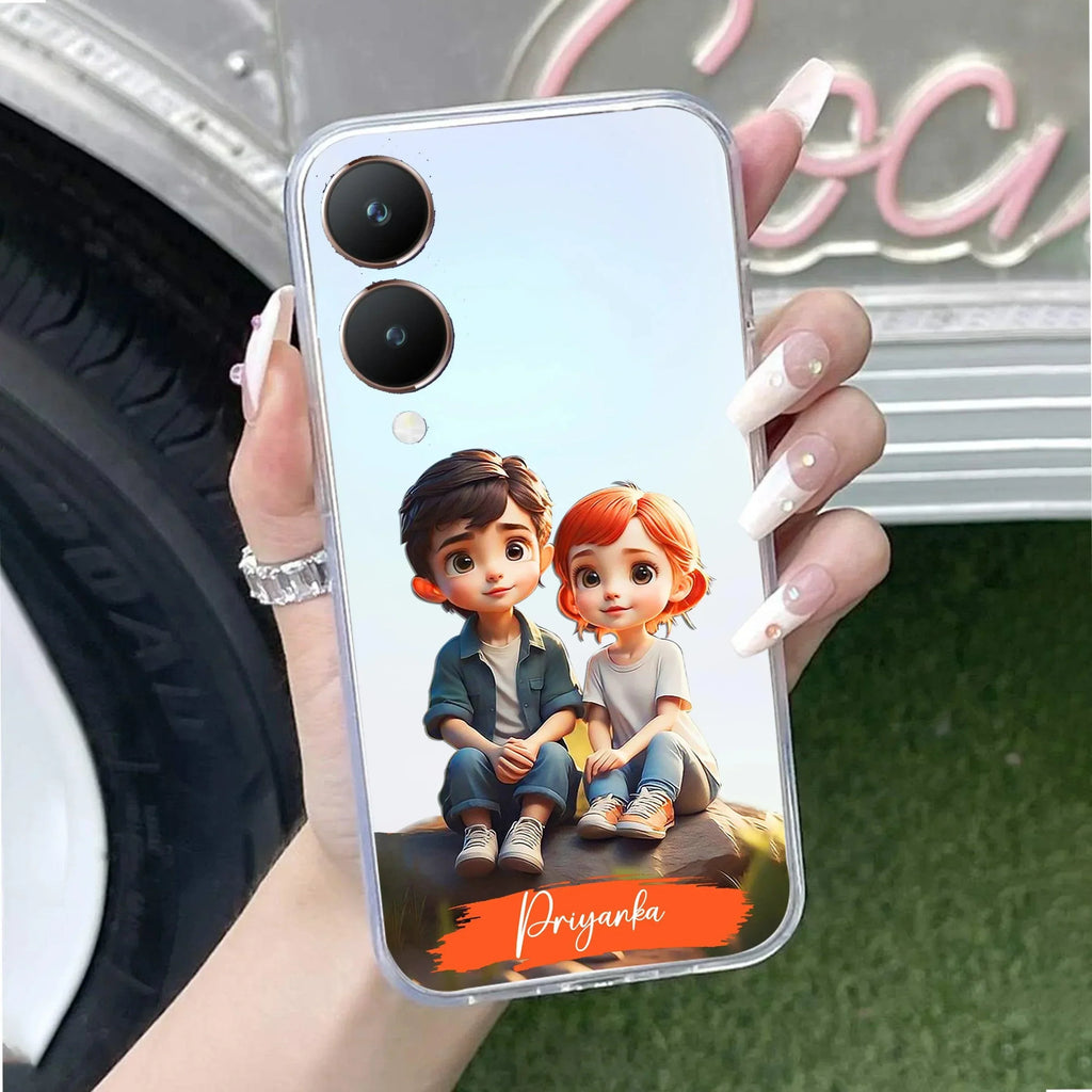 Cute Love Couple Customize Transparent Silicon Case For Vivo Y28 5G