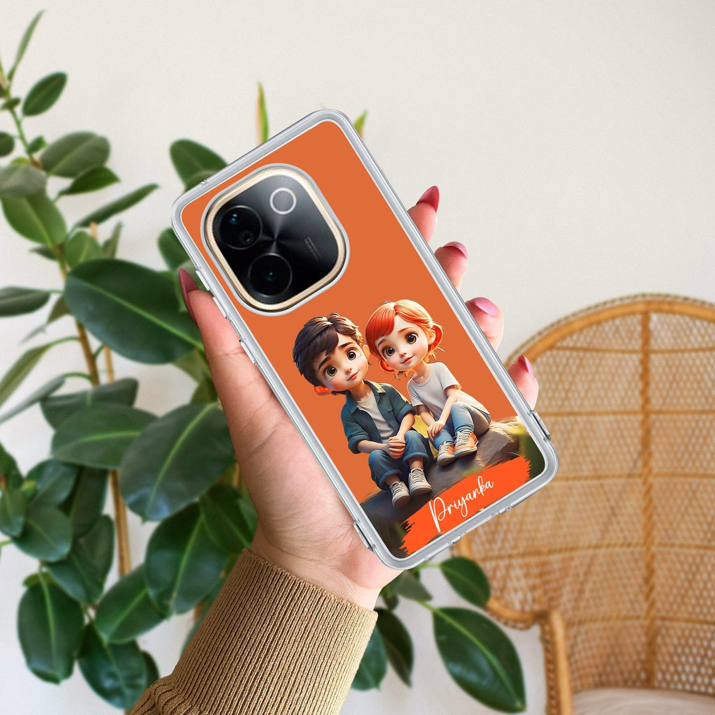 Cute Love Couple Customize Transparent Silicon Case For Vivo
