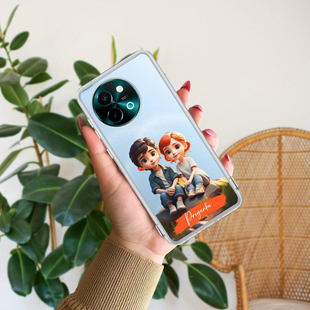 Cute Love Couple Customize Transparent Silicon Case For Vivo Y58 5G