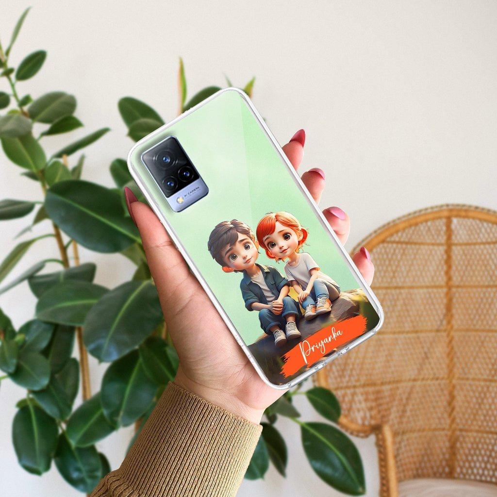 Cute Love Couple Customize Transparent Silicon Case For Vivo V21 5G